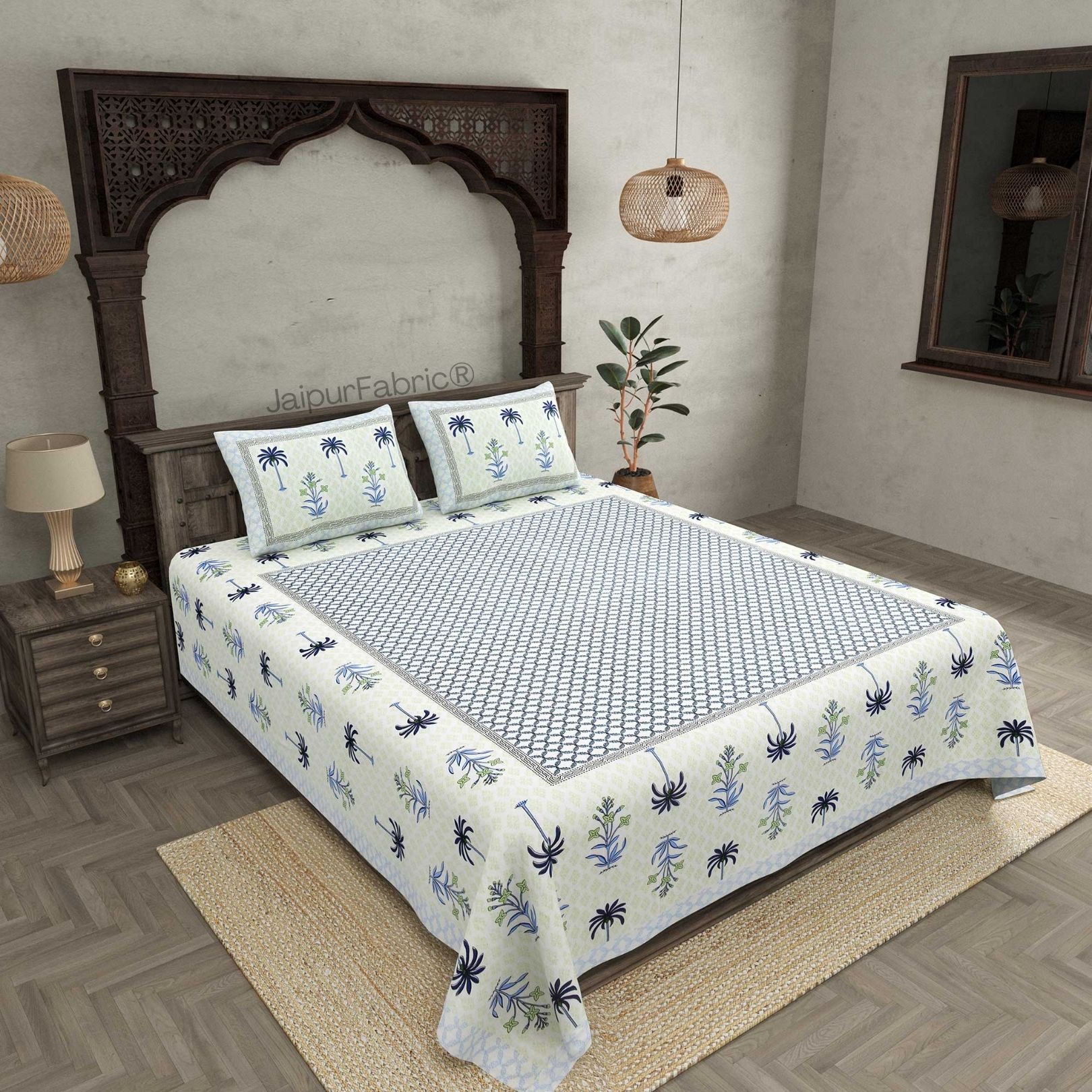 Beautiful Bunaai Blue Pure Cotton Double Bedsheet