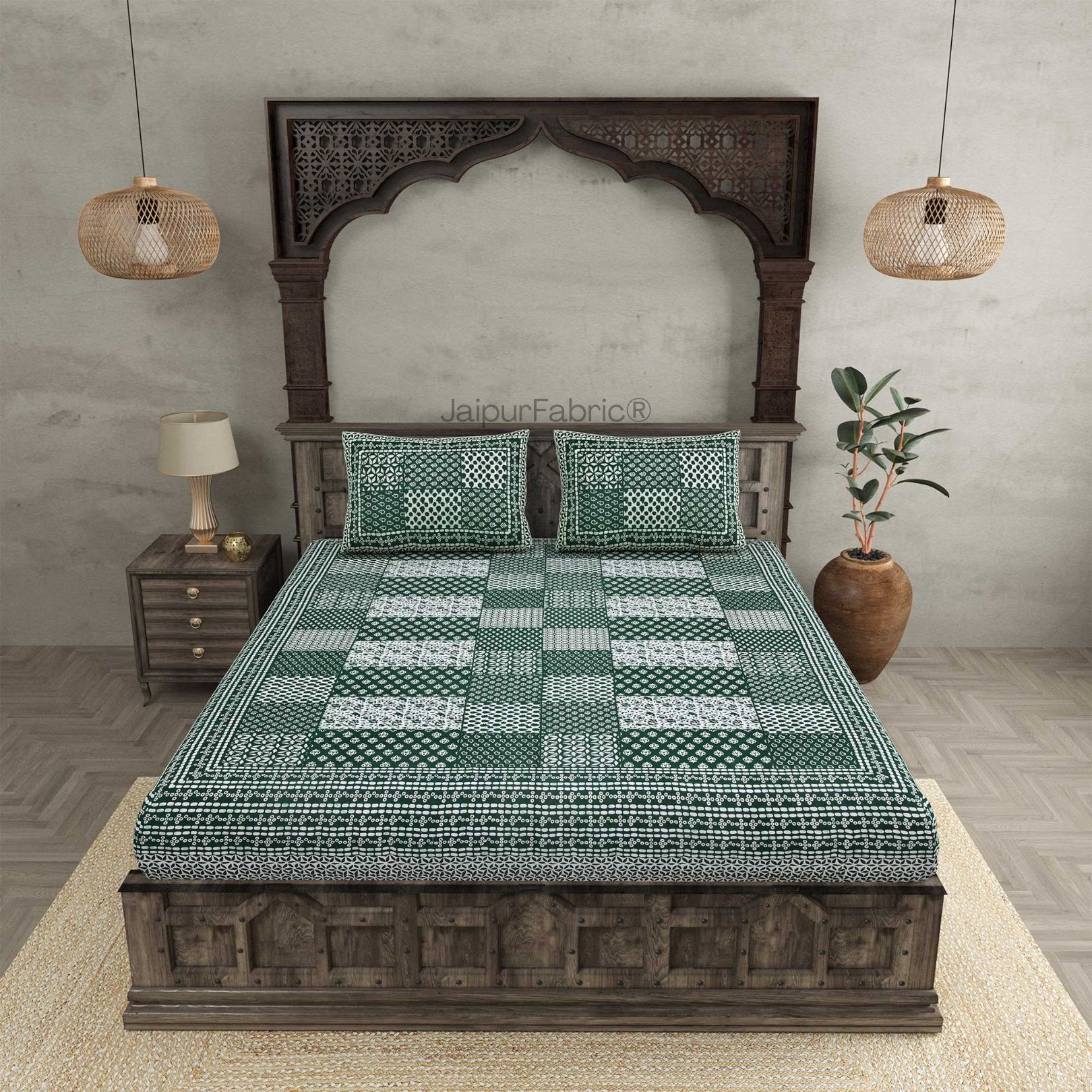 Palace Wall Green Pure Cotton Double Bedsheet