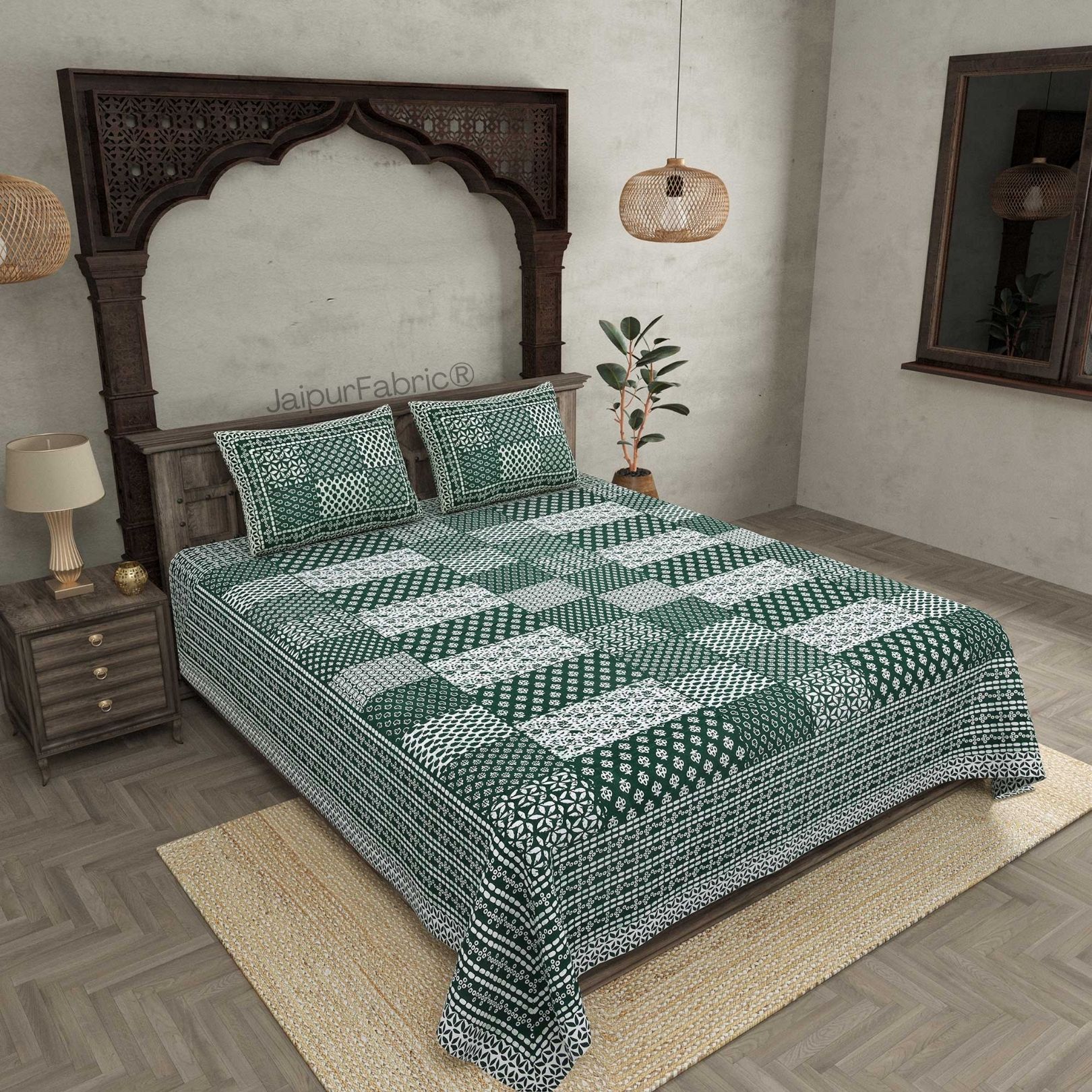 Palace Wall Green Pure Cotton Double Bedsheet