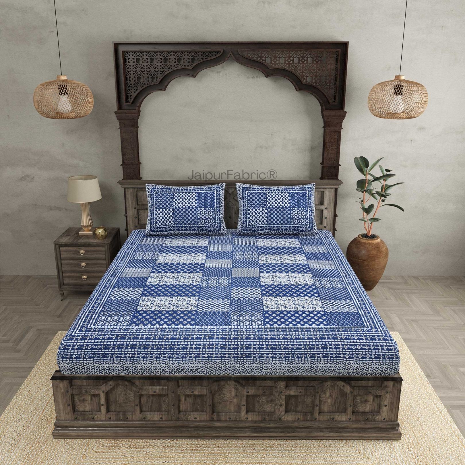 Palace Wall Blue Pure Cotton Double Bedsheet