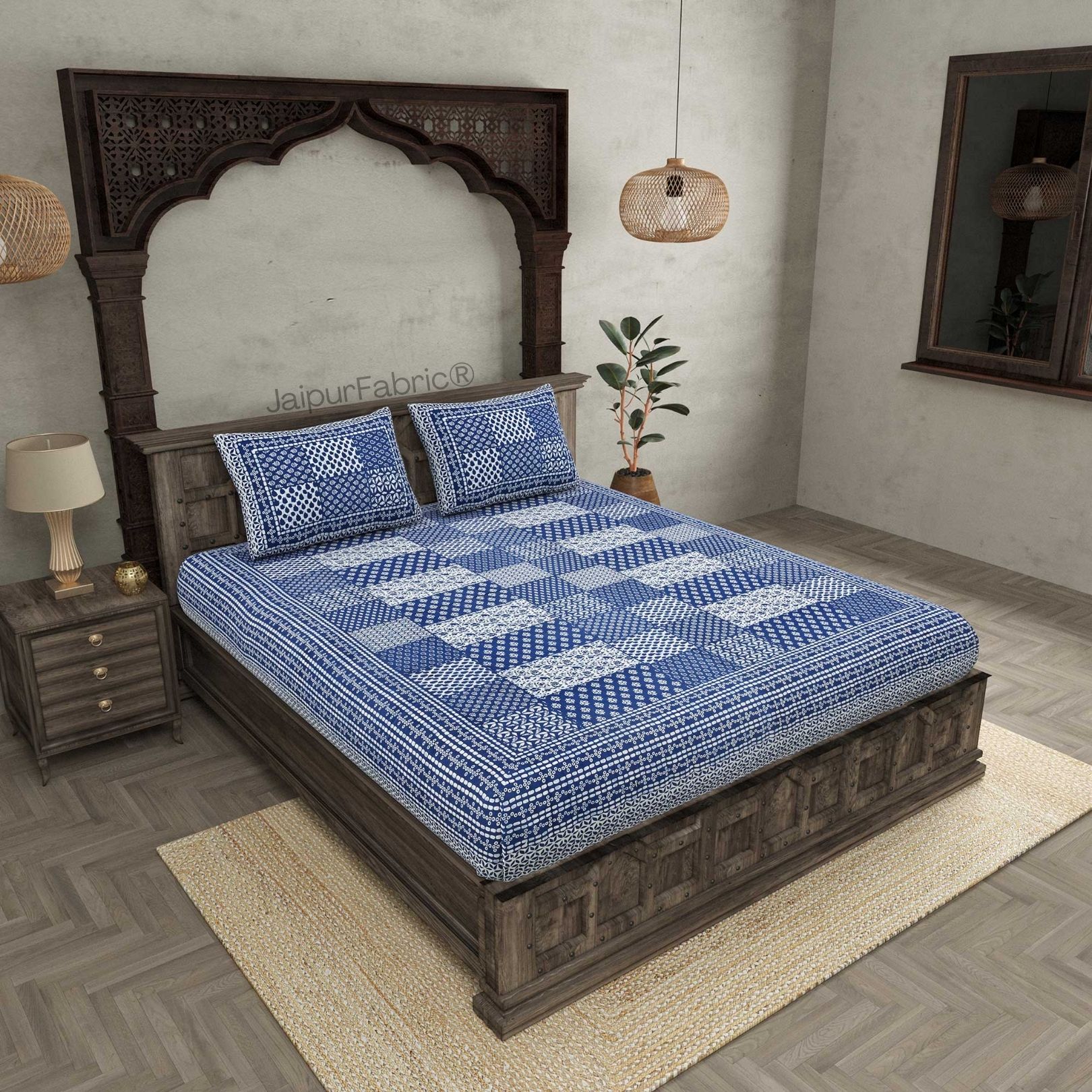 Palace Wall Blue Pure Cotton Double Bedsheet