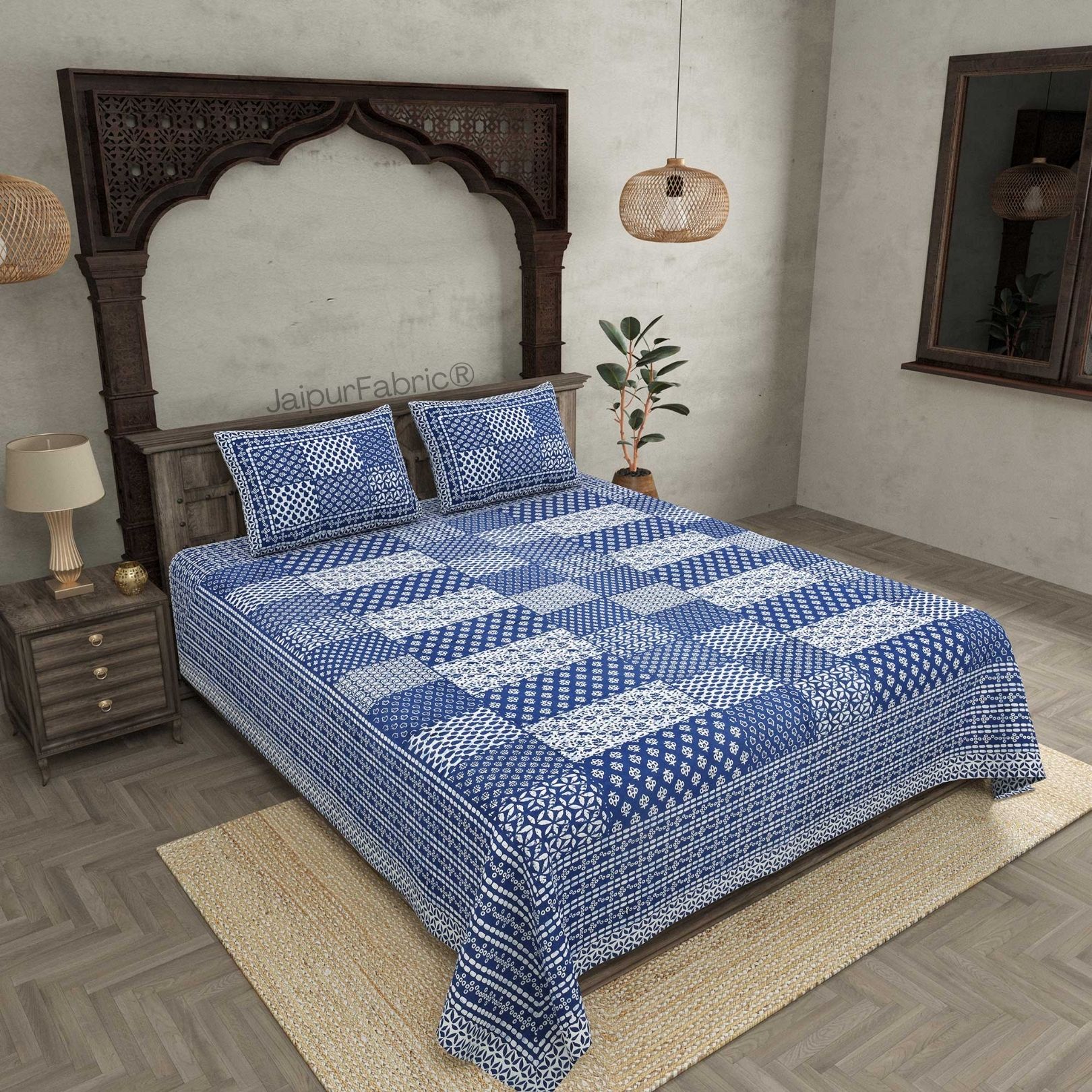 Palace Wall Blue Pure Cotton Double Bedsheet