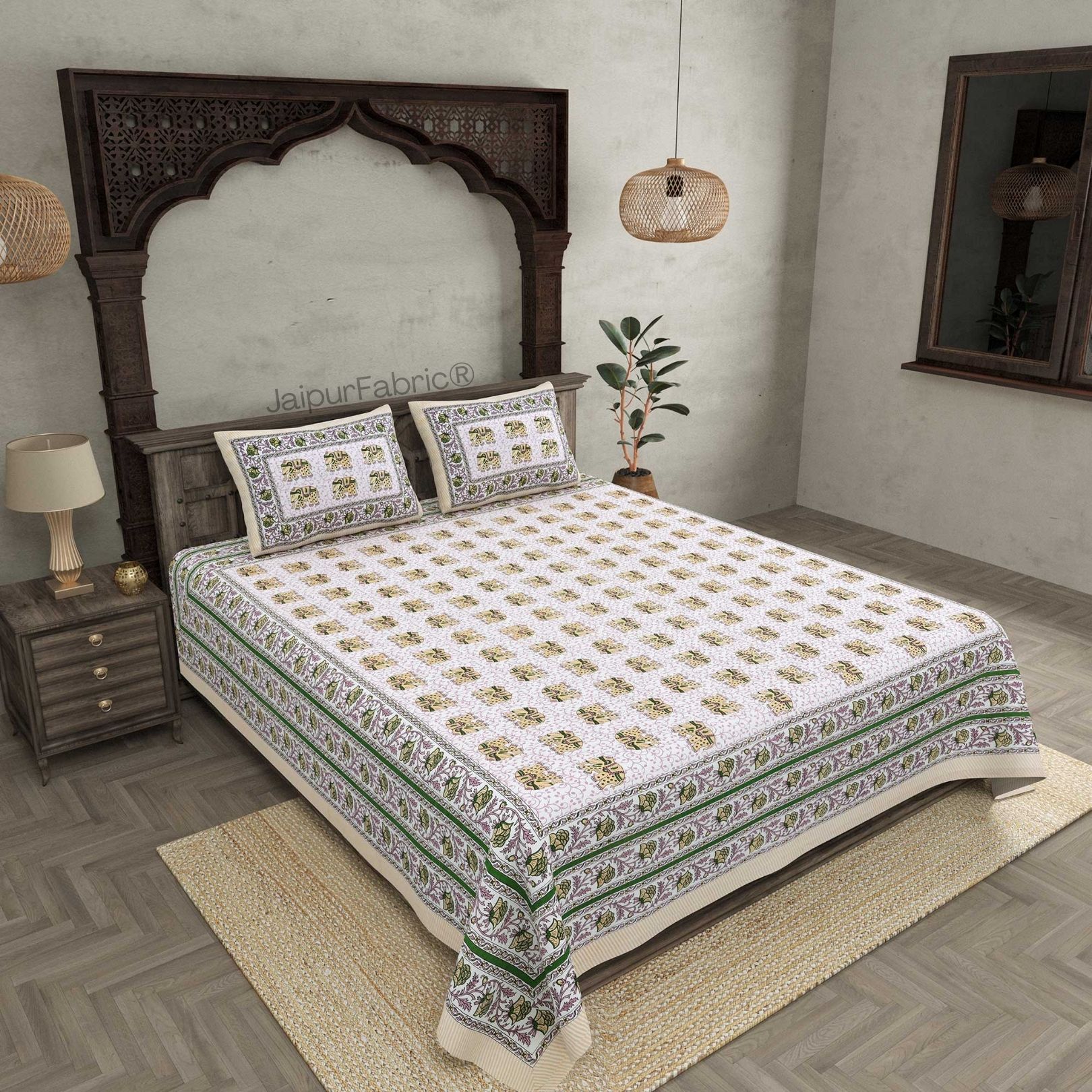 Royal Baarat Green Pure Cotton Double Bedsheet