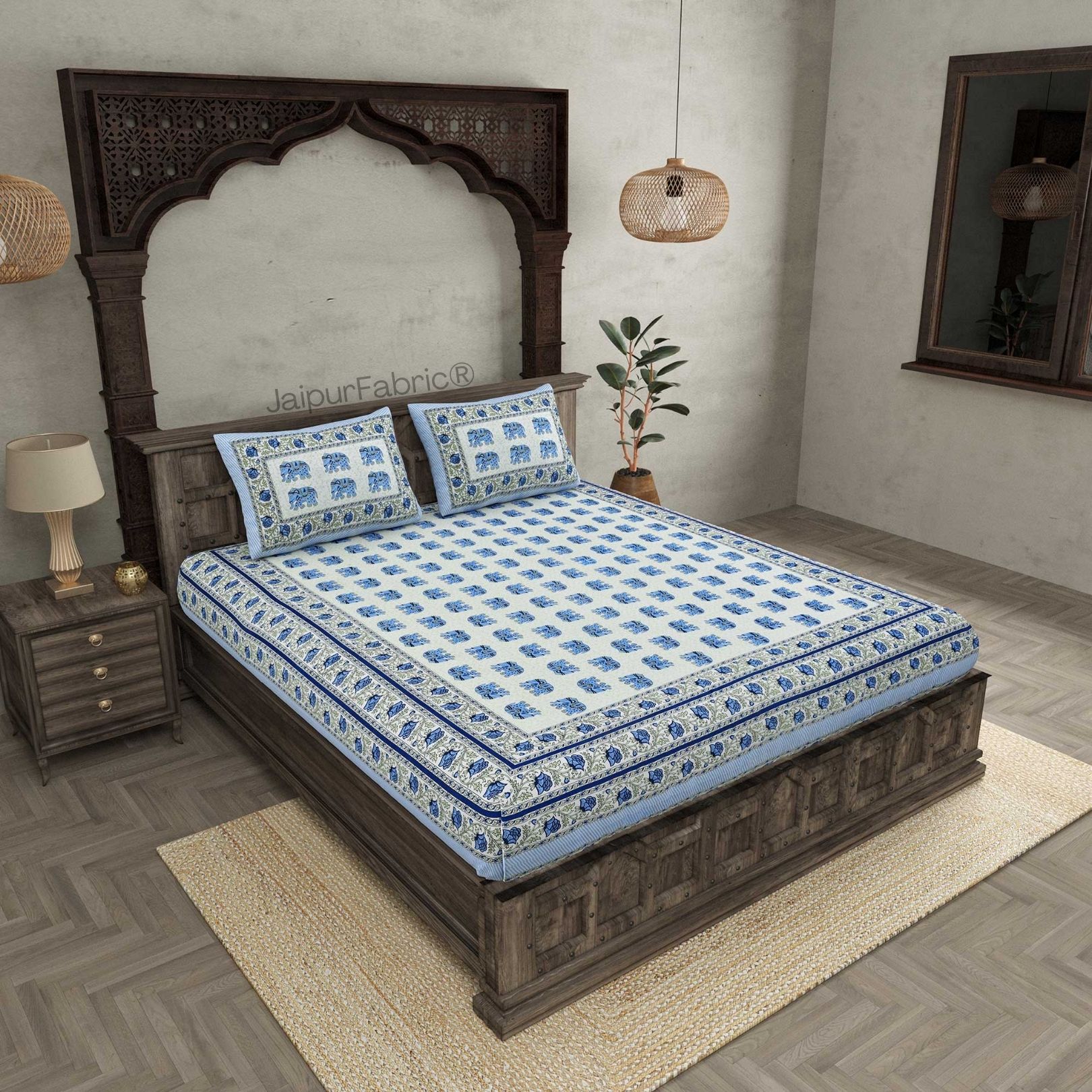 Royal Baarat Blue Pure Cotton Double Bedsheet