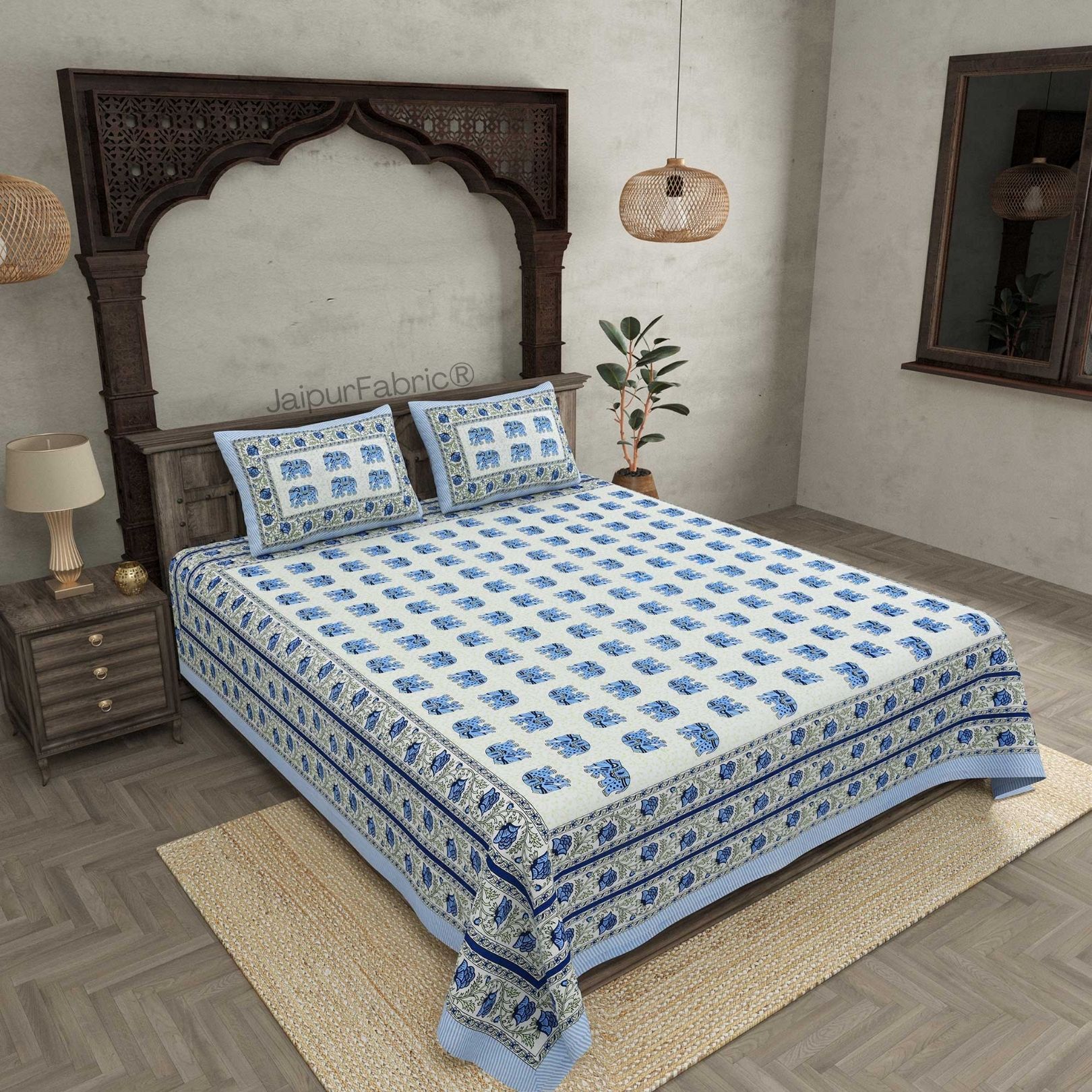 Royal Baarat Blue Pure Cotton Double Bedsheet