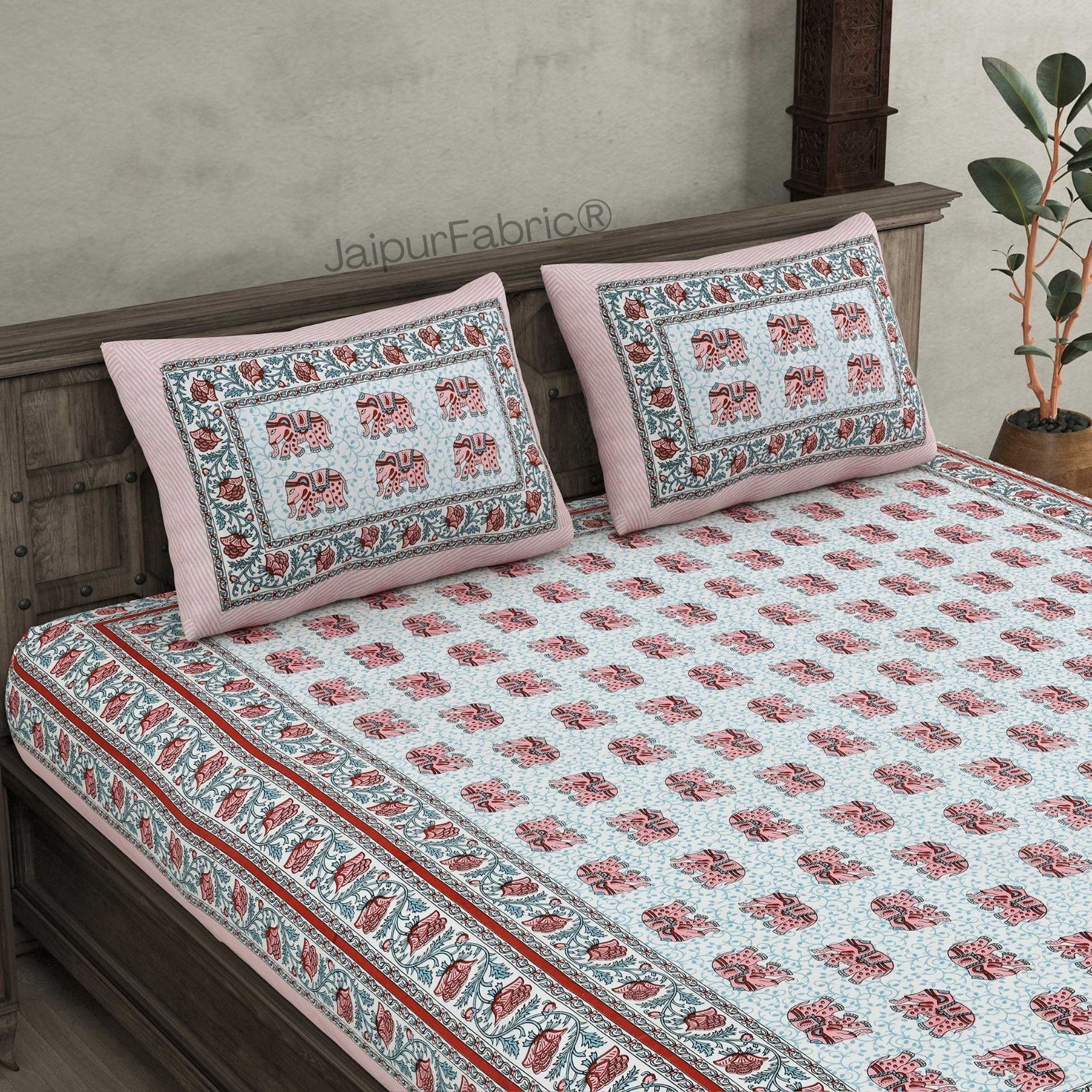 Royal Baarat Peach Pure Cotton Double Bedsheet