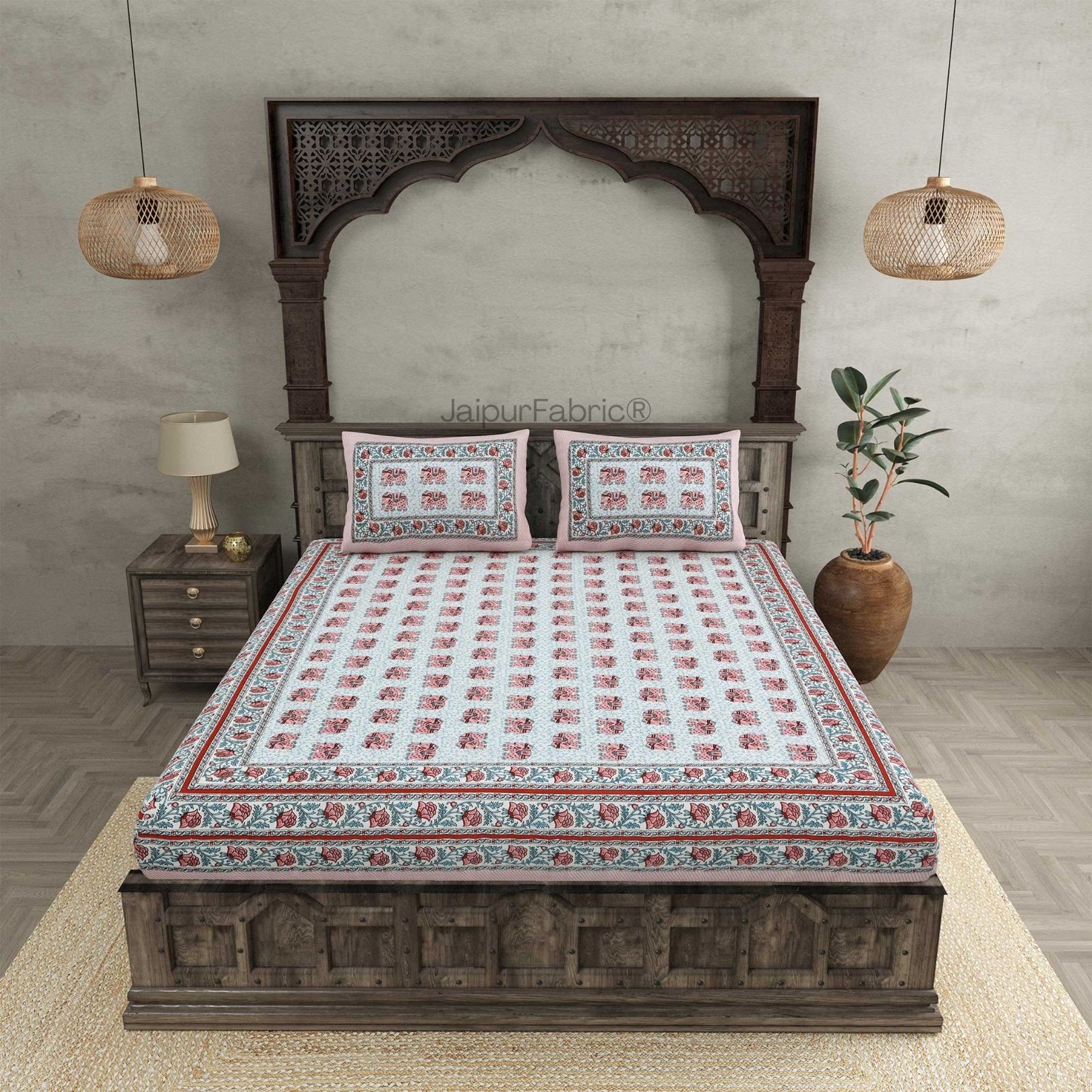 Royal Baarat Peach Pure Cotton Double Bedsheet