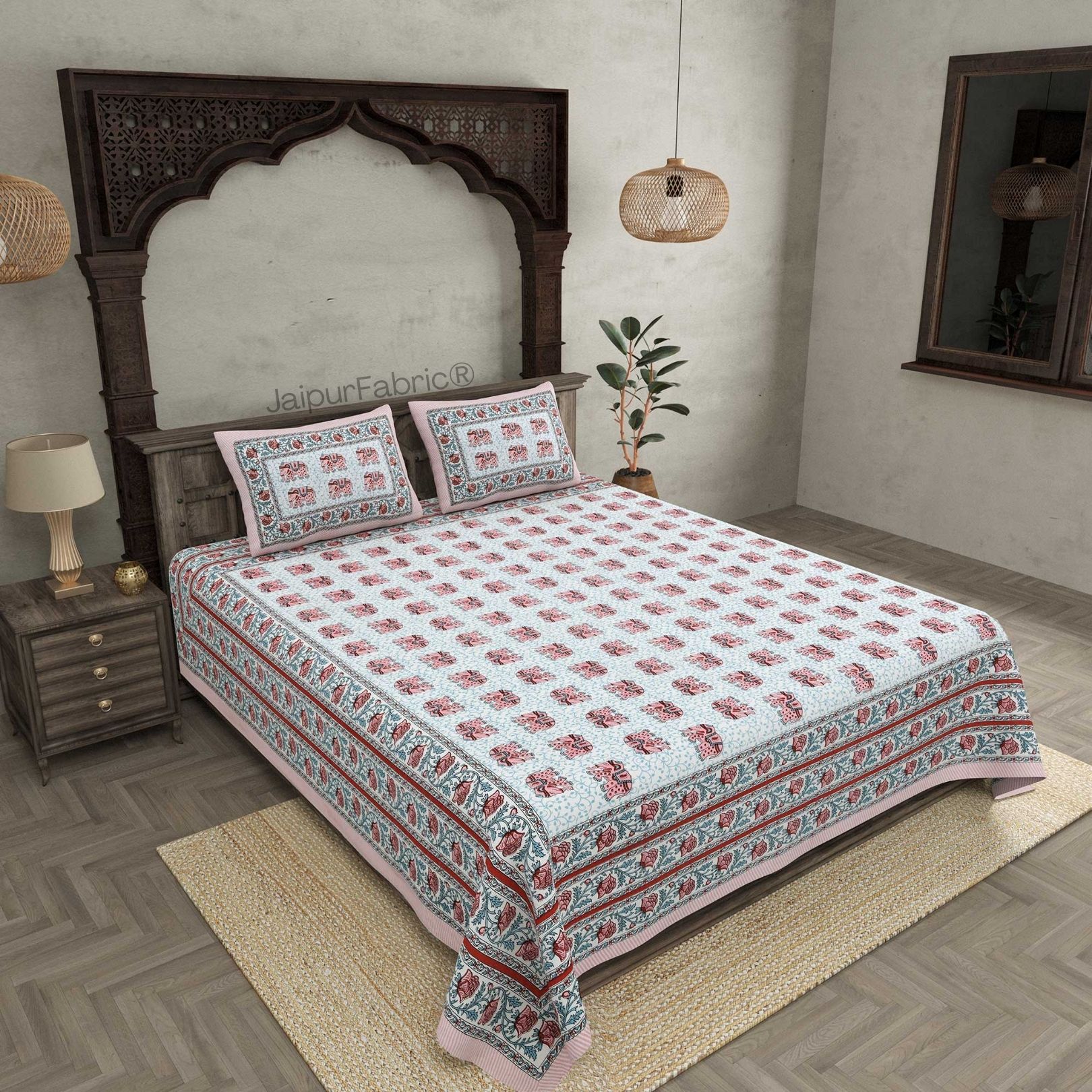 Royal Baarat Peach Pure Cotton Double Bedsheet