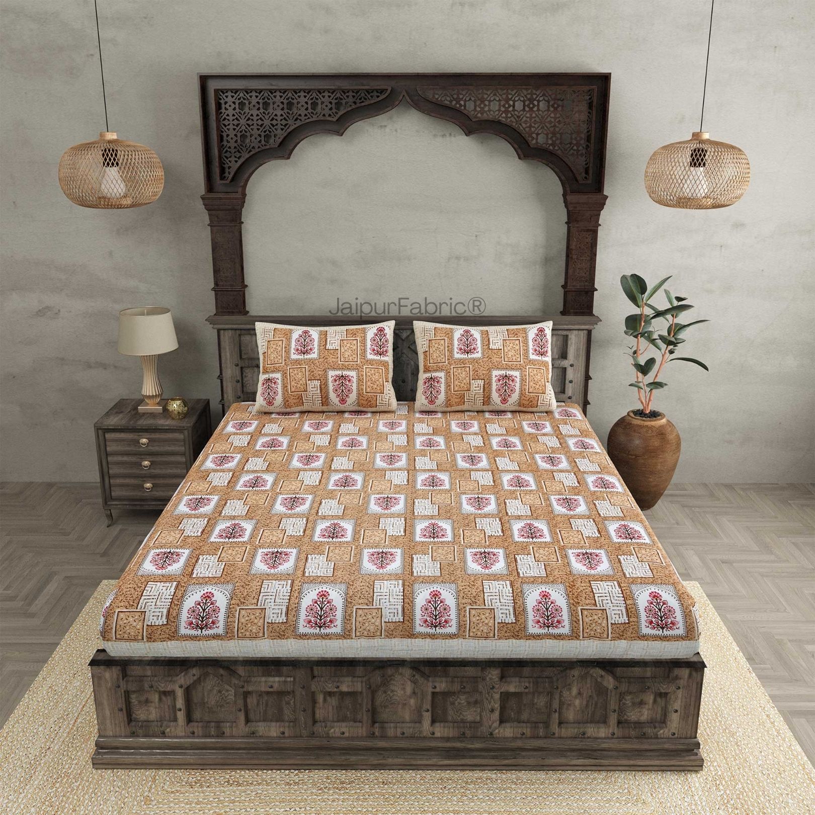 Rani Jharoka Mustard Pure Cotton Double Bedsheet