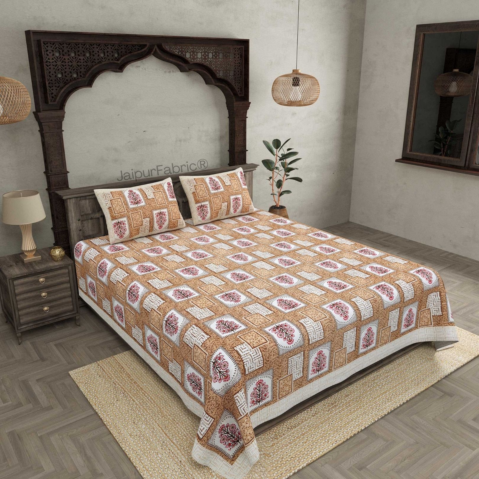 Rani Jharoka Mustard Pure Cotton Double Bedsheet