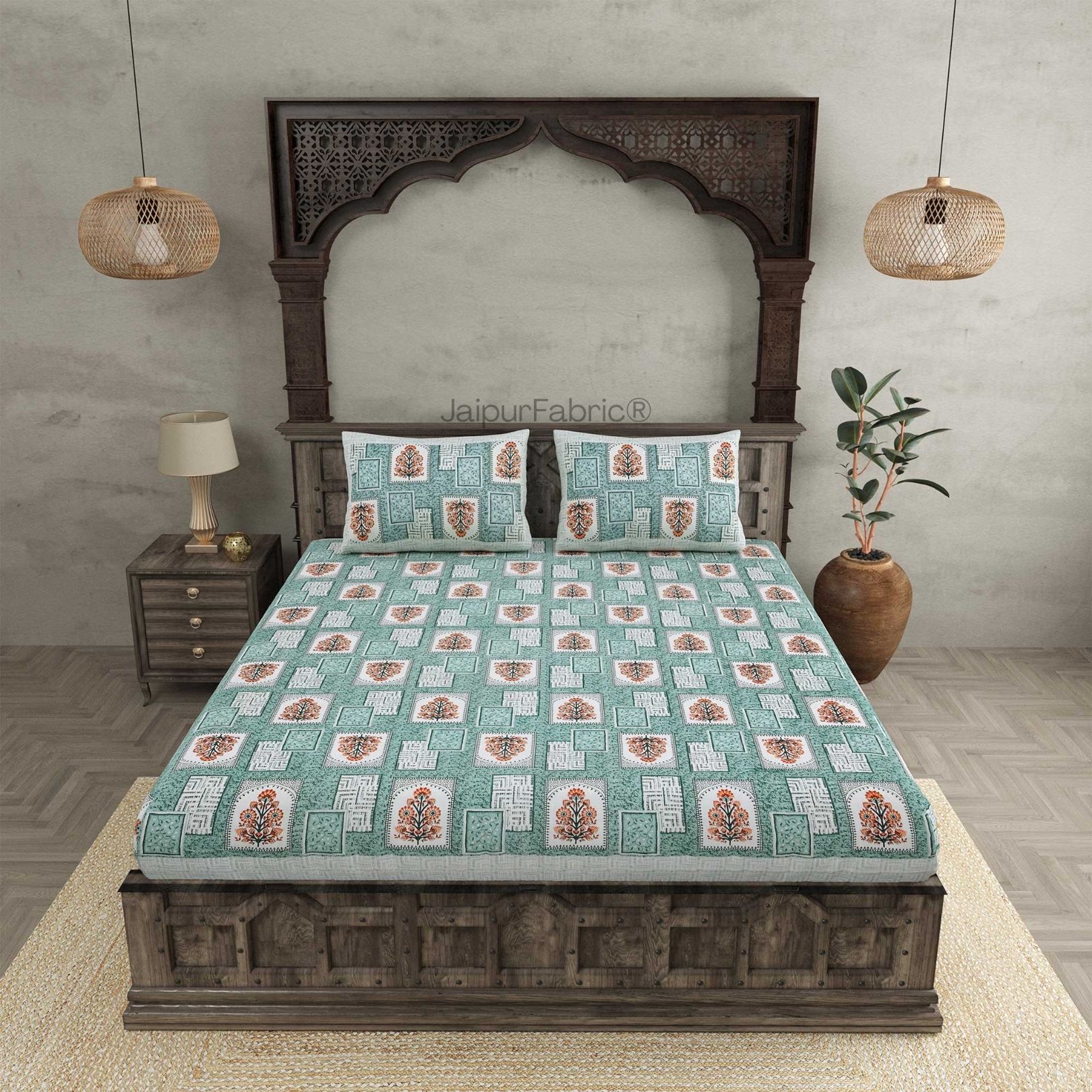 Rani Jharoka Green Pure Cotton Double Bedsheet