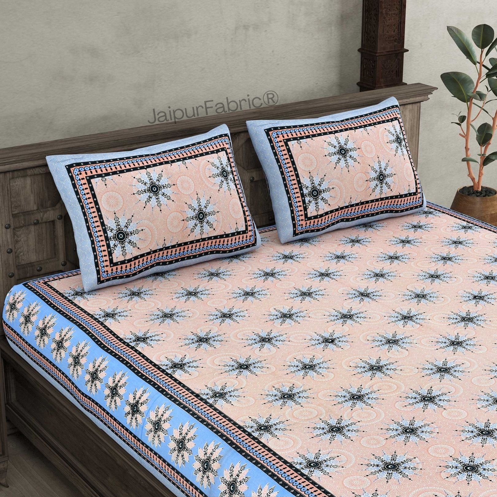 Stylish Star Blue Pure Cotton Double Bedsheet