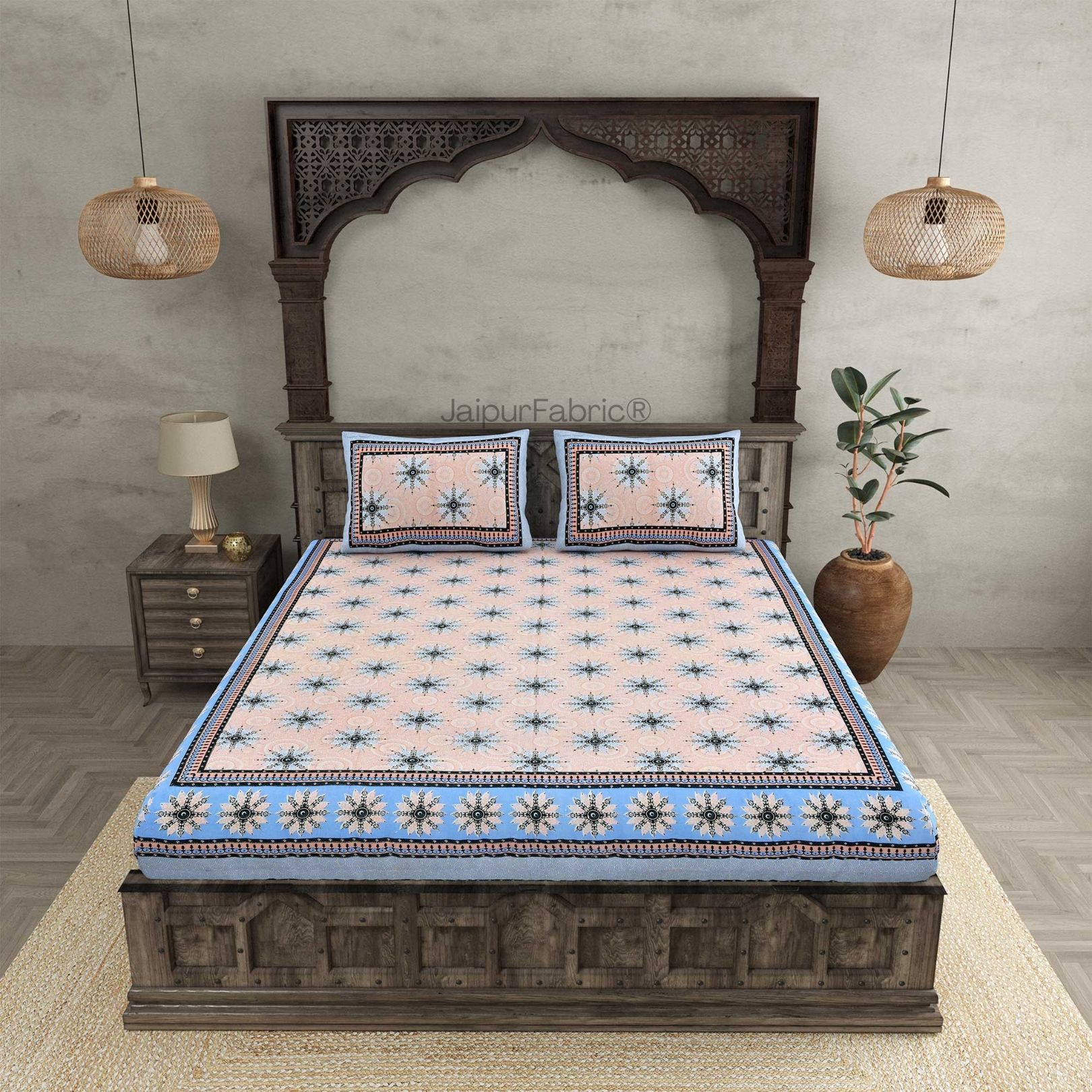 Stylish Star Blue Pure Cotton Double Bedsheet