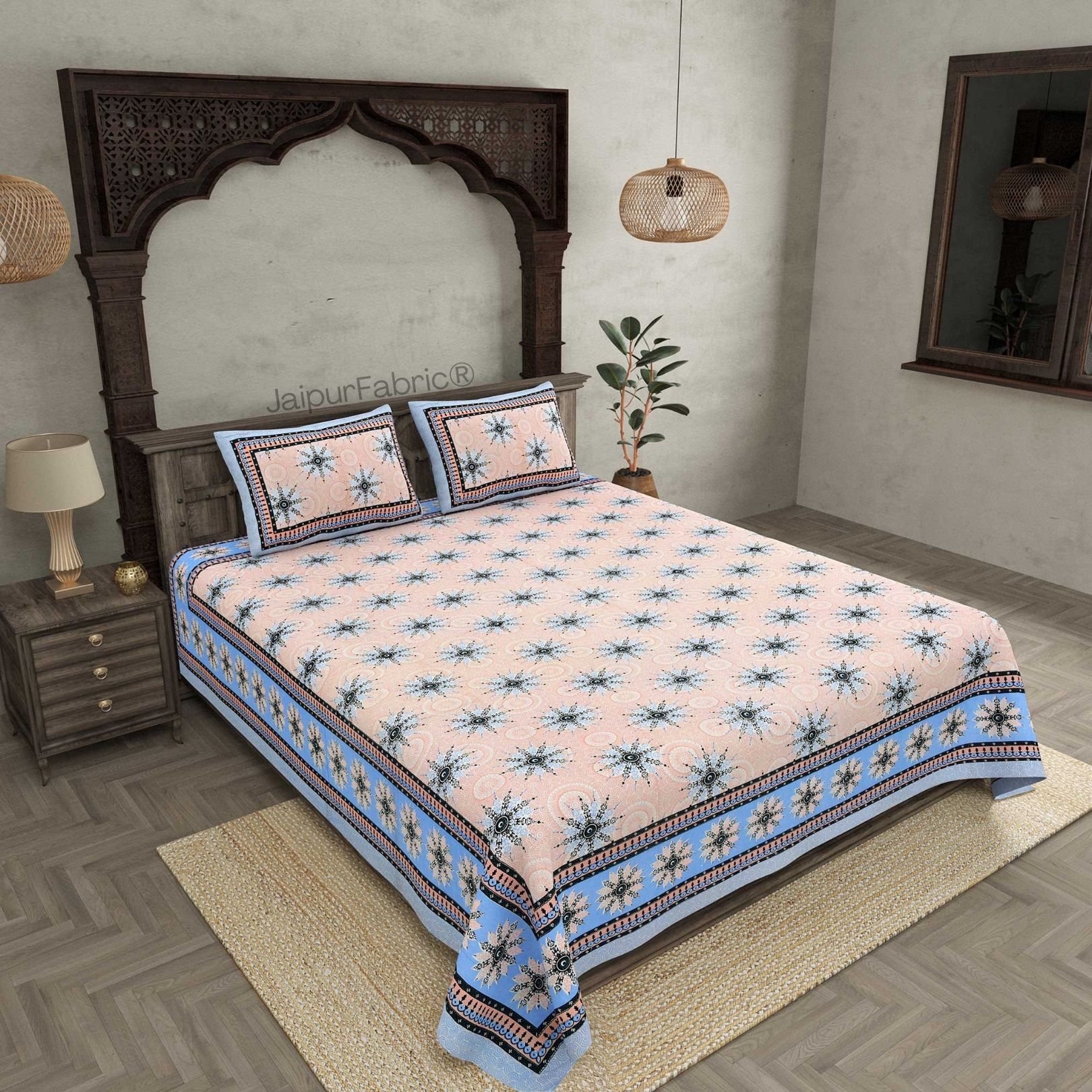 Stylish Star Blue Pure Cotton Double Bedsheet