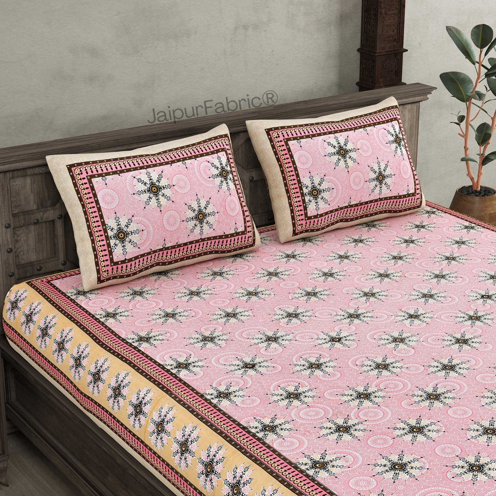 Stylish Star Pink Pure Cotton Double Bedsheet