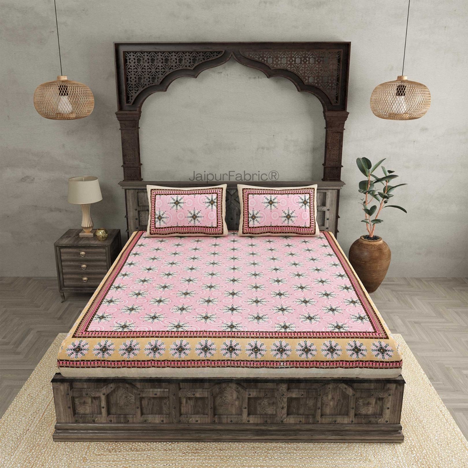 Stylish Star Pink Pure Cotton Double Bedsheet