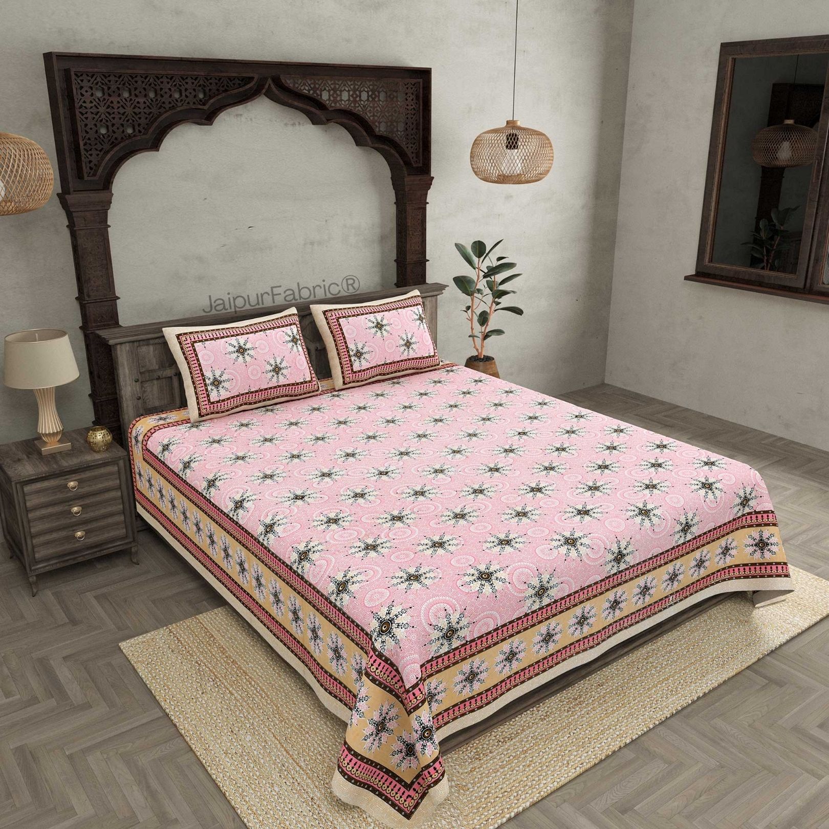 Stylish Star Pink Pure Cotton Double Bedsheet