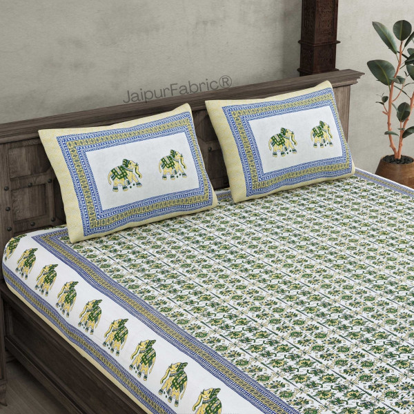 Padharo Sa Green Pure Cotton Double Bedsheet