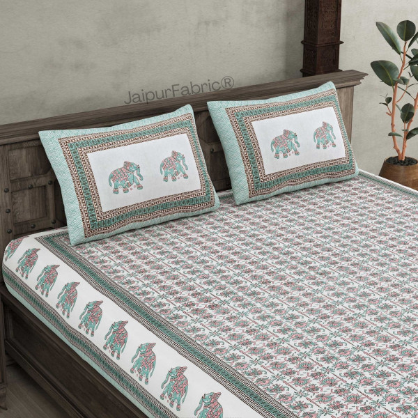 Padharo Sa Sea Green Pure Cotton Double Bedsheet