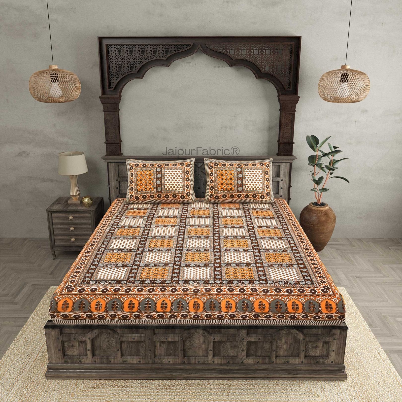 Kool Kyari Orange Pure Cotton Double Bedsheet