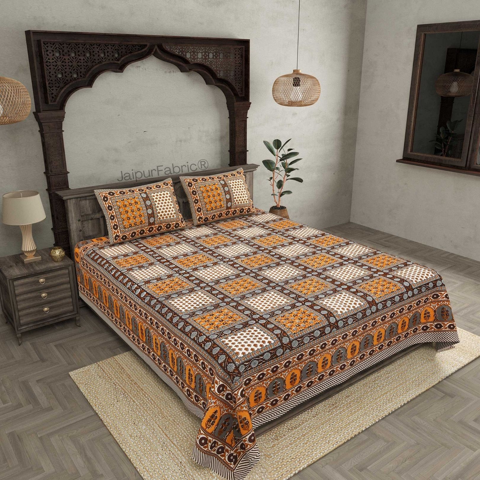 Kool Kyari Orange Pure Cotton Double Bedsheet