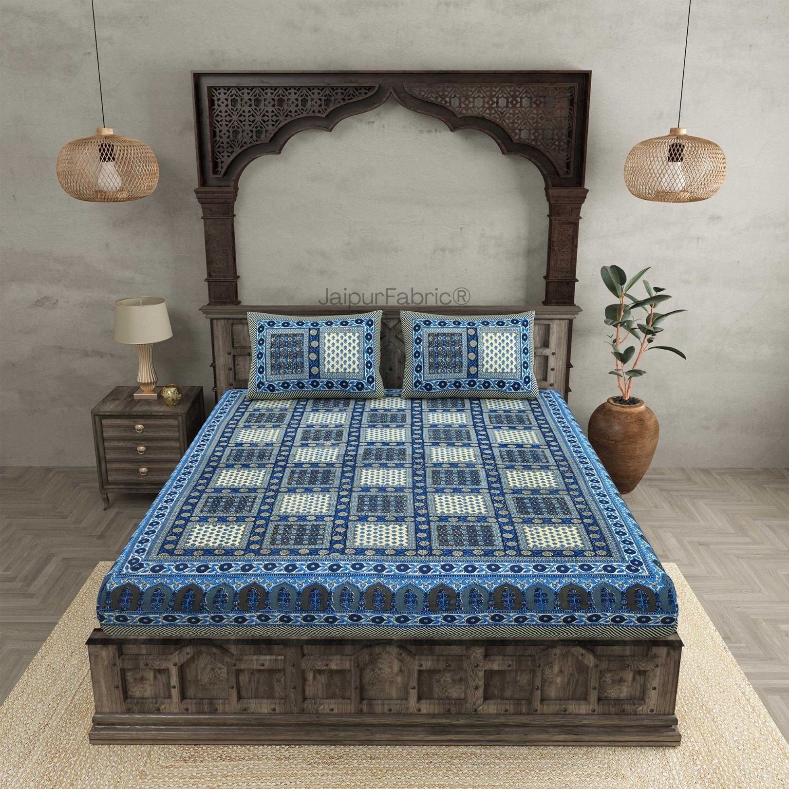 Kool Kyari Blue Pure Cotton Double Bedsheet