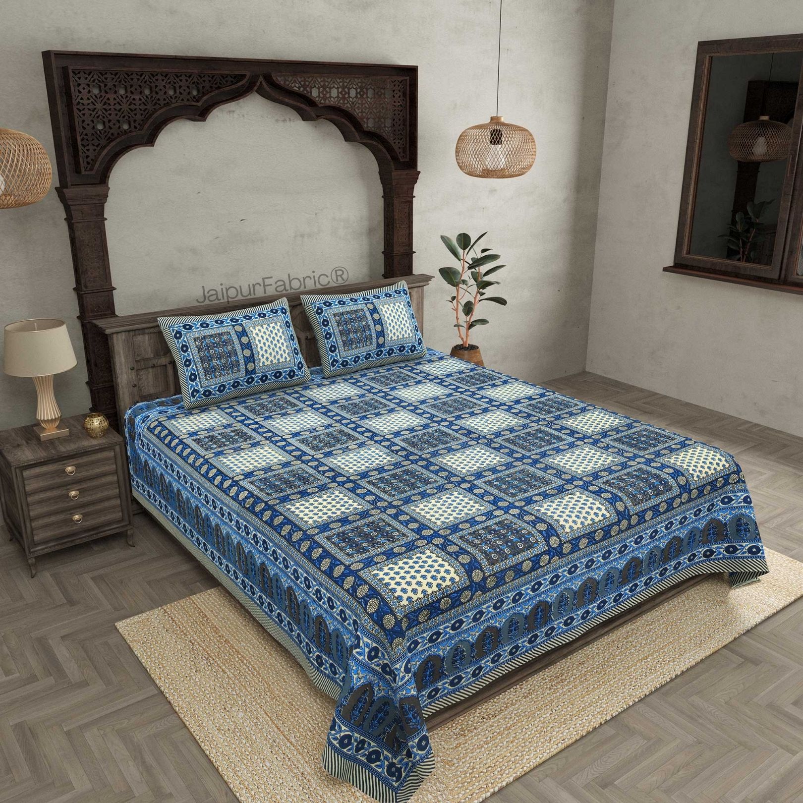 Kool Kyari Blue Pure Cotton Double Bedsheet