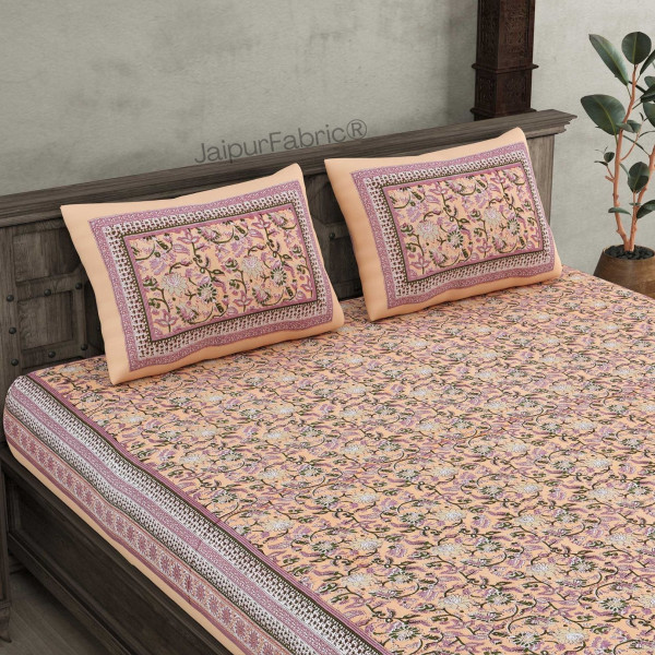 Floral BoothPeach Pure Cotton Double Bedsheet