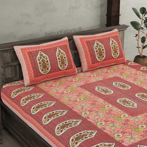 Hawa Mahal Peach Pure Cotton Double Bedsheet