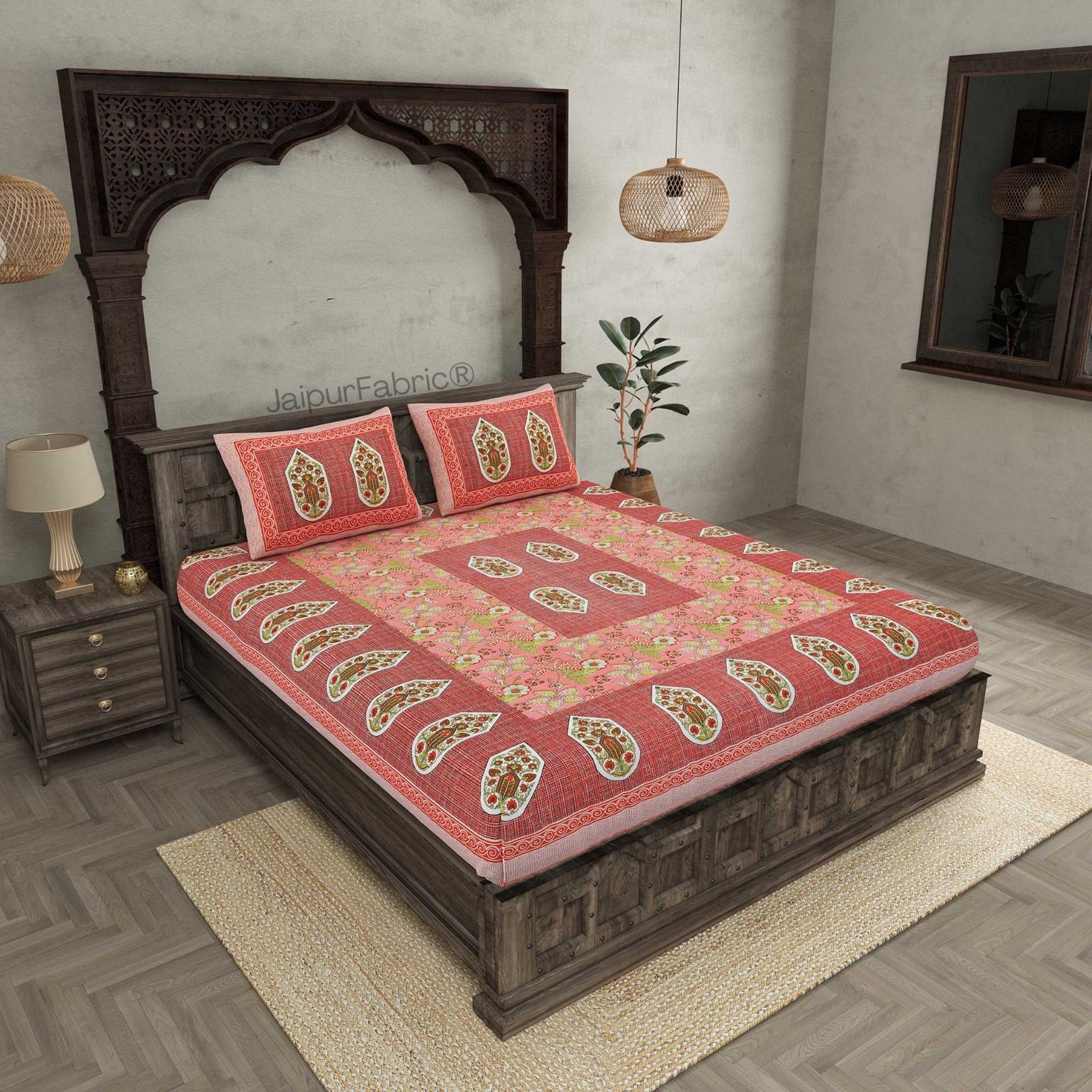 Hawa Mahal Peach Pure Cotton Double Bedsheet