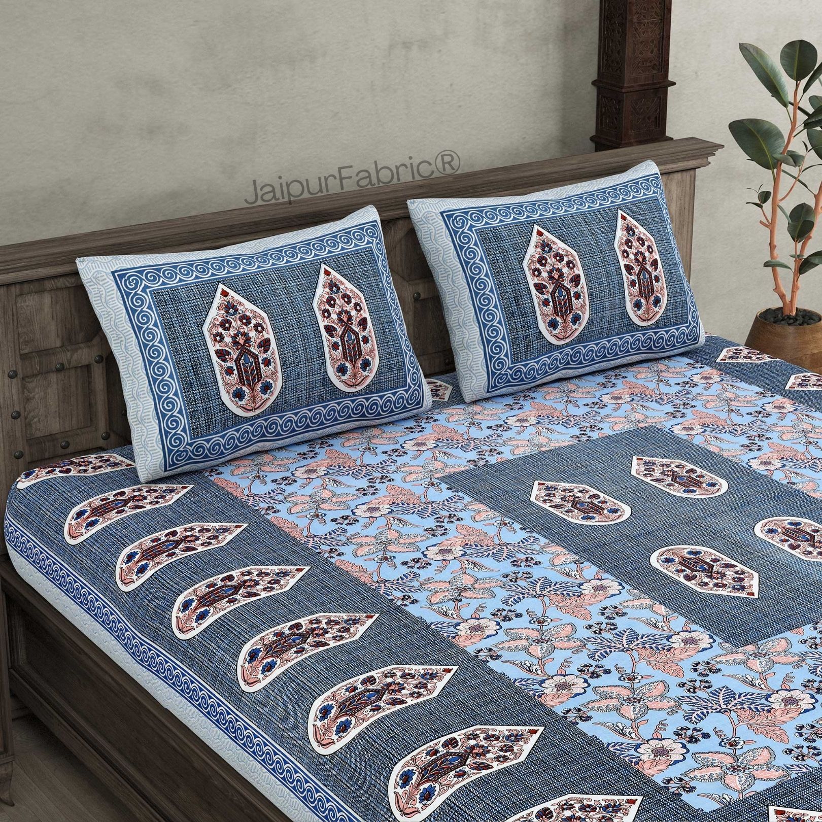 Hawa Mahal Blue Pure Cotton Double Bedsheet