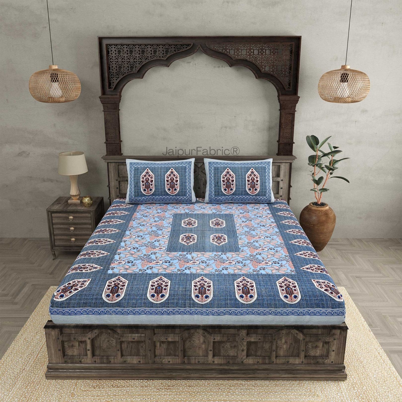 Hawa Mahal Blue Pure Cotton Double Bedsheet