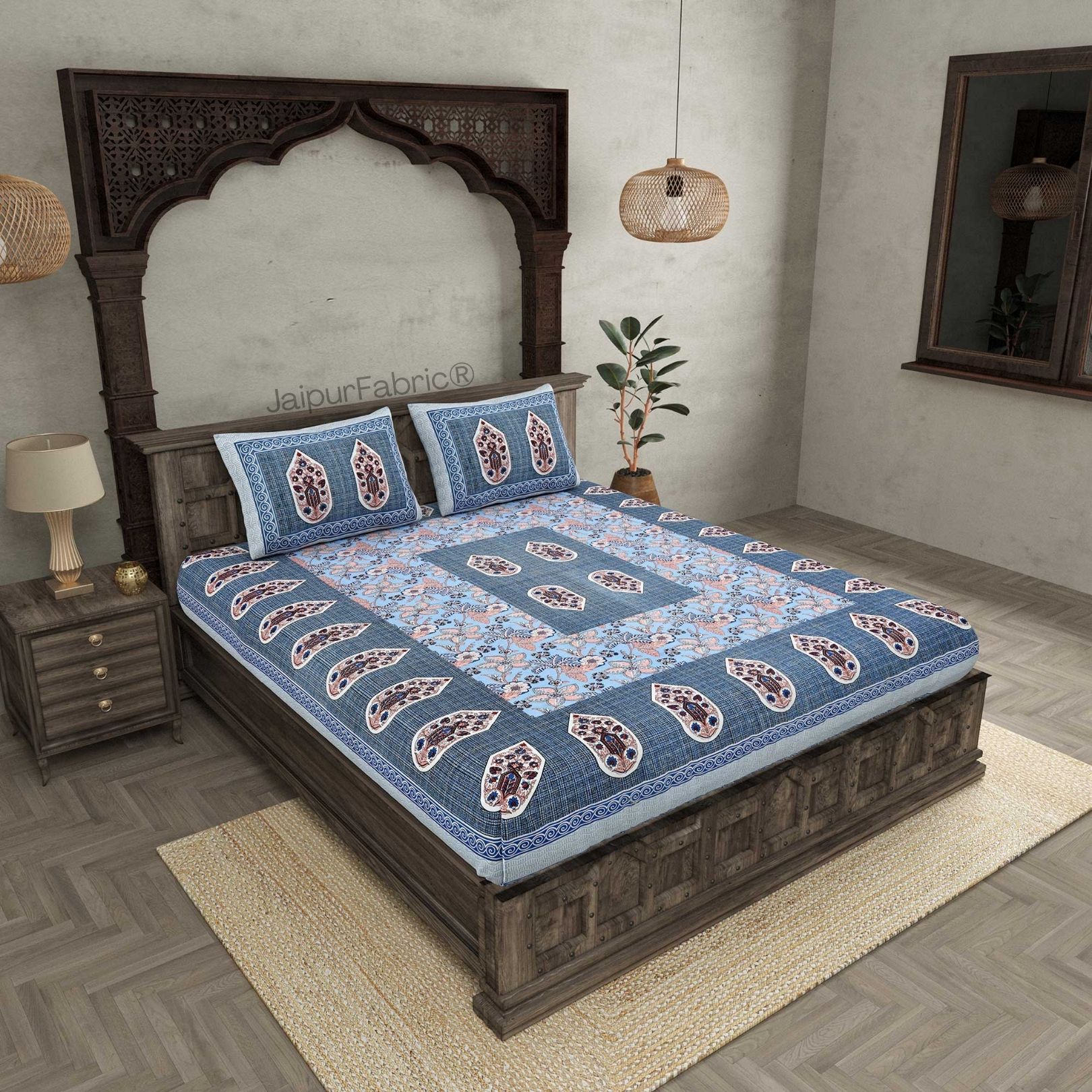 Hawa Mahal Blue Pure Cotton Double Bedsheet