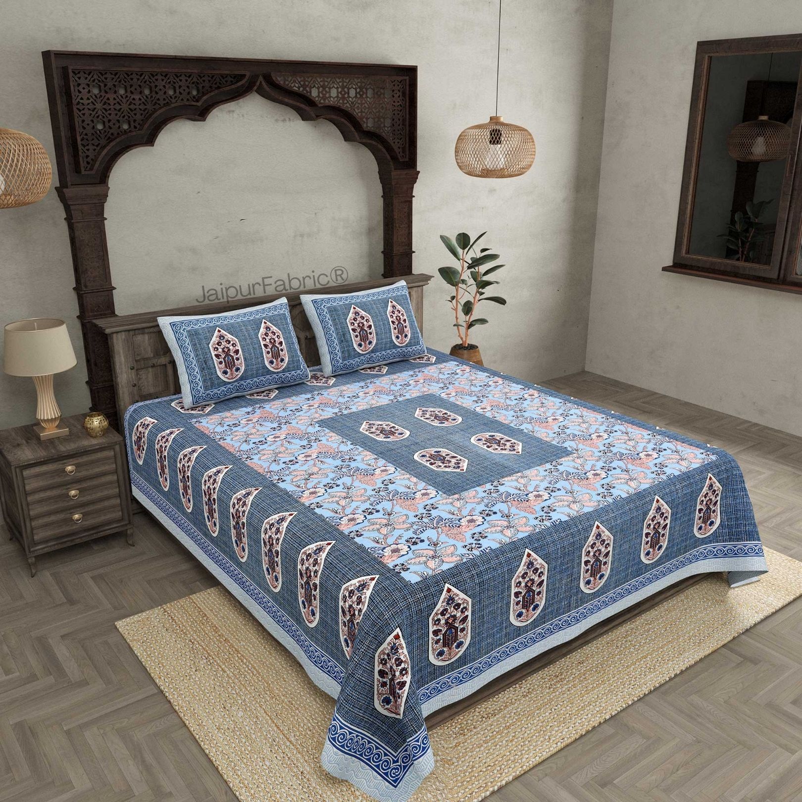 Hawa Mahal Blue Pure Cotton Double Bedsheet