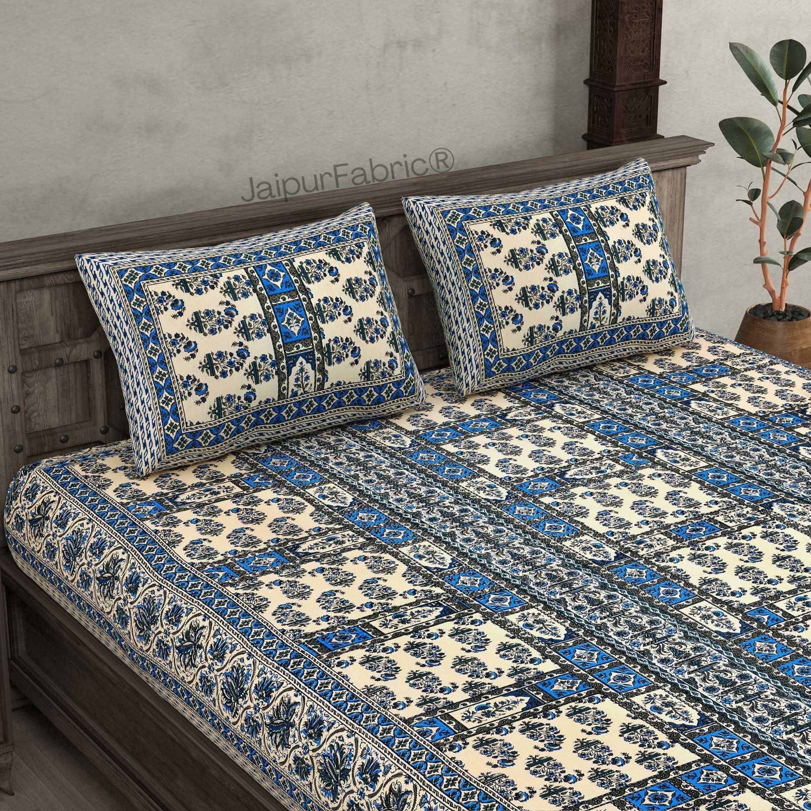 Ethnic Ocean Pure Cotton Double Bedsheet