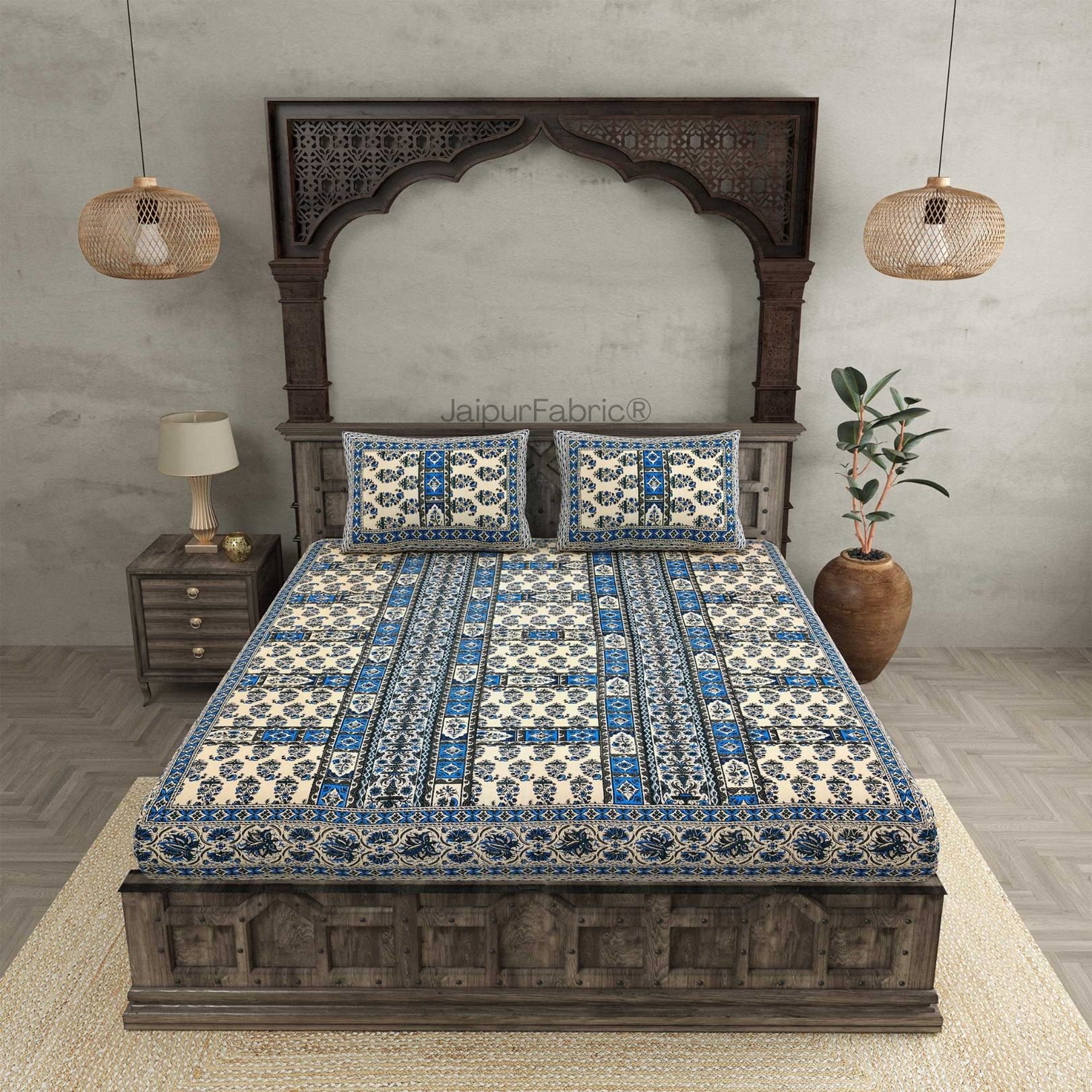 Ethnic Ocean Pure Cotton Double Bedsheet