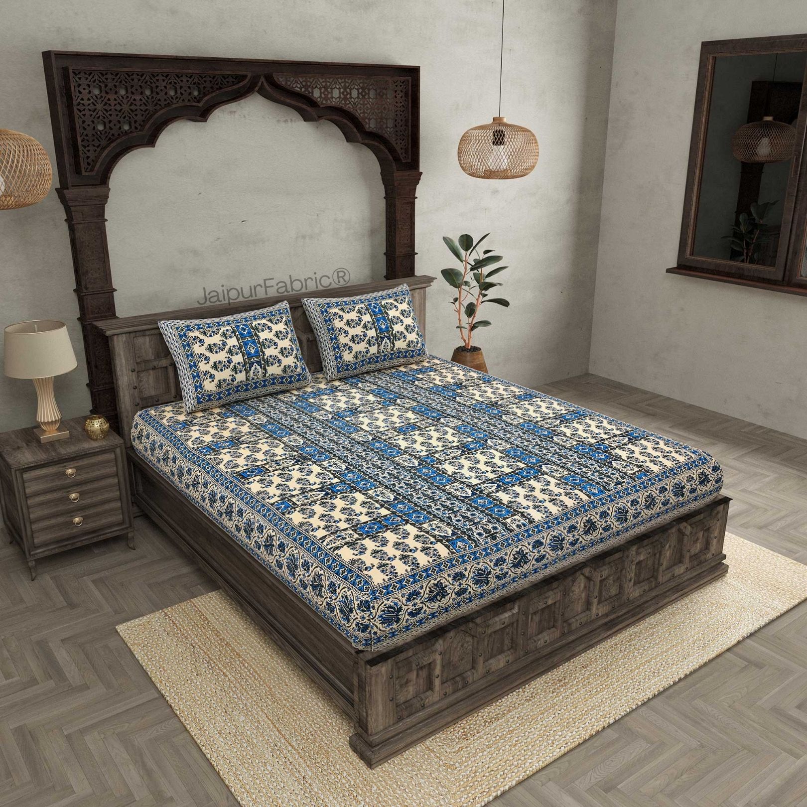 Ethnic Ocean Pure Cotton Double Bedsheet