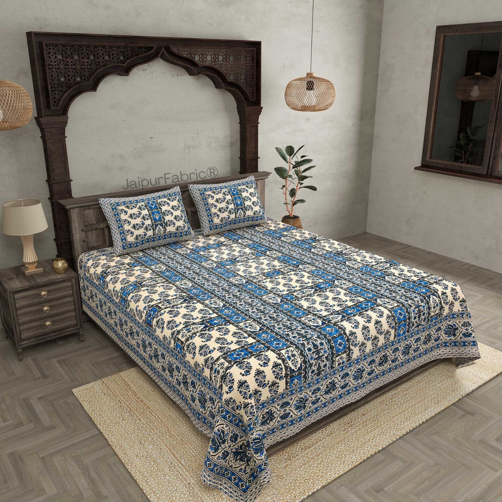 Ethnic Ocean Pure Cotton Double Bedsheet