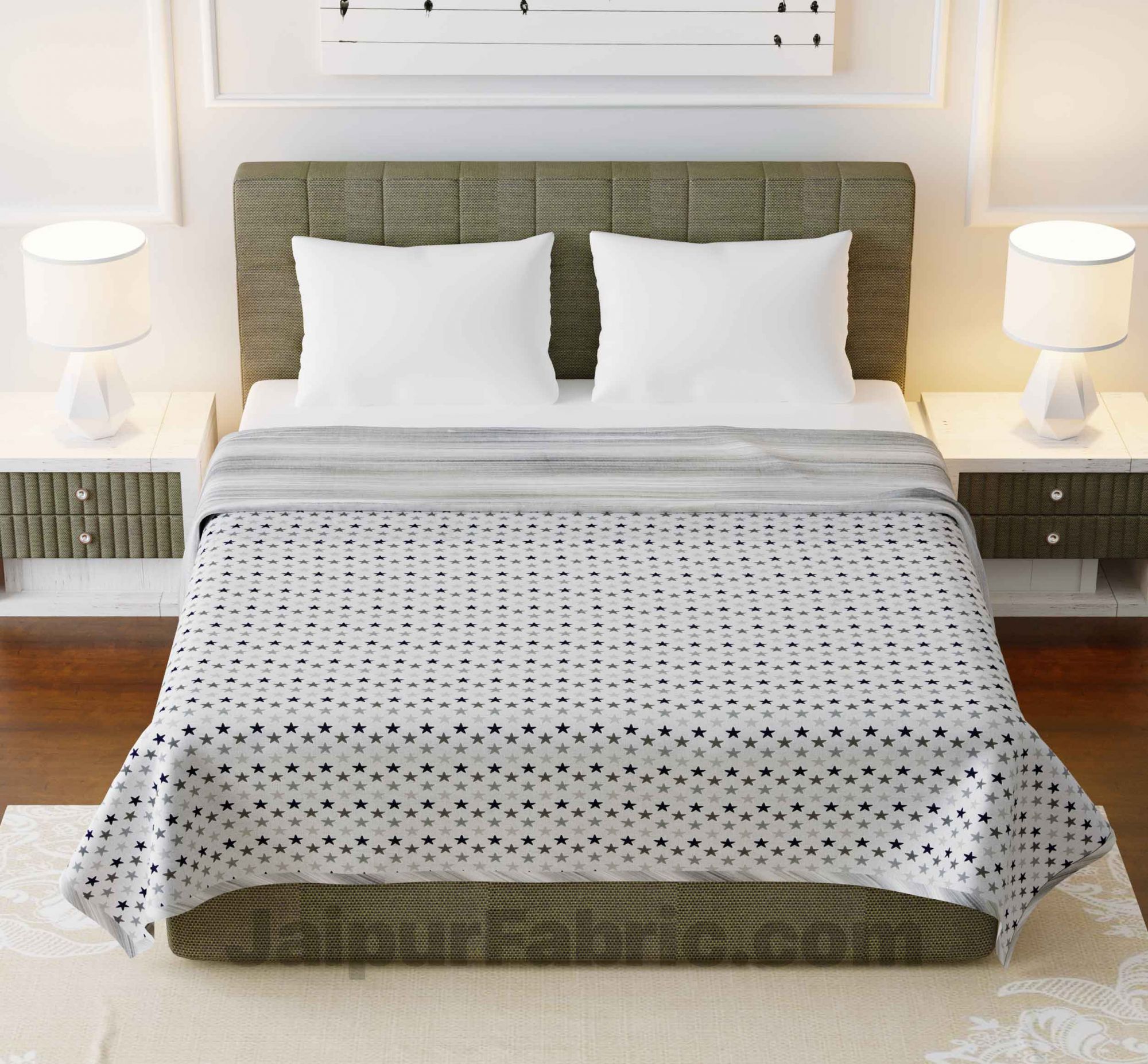 Pure Cotton Multi Grey Star Reversible Double Blanket/Duvet/Quilt/AC Dohar