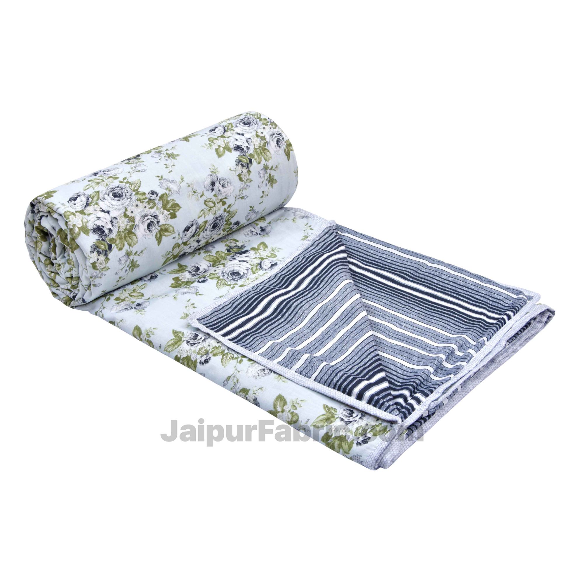 Flowers Bunch Grey Cotton Soft Touch Reversible Single Bed Dohar/Blanket