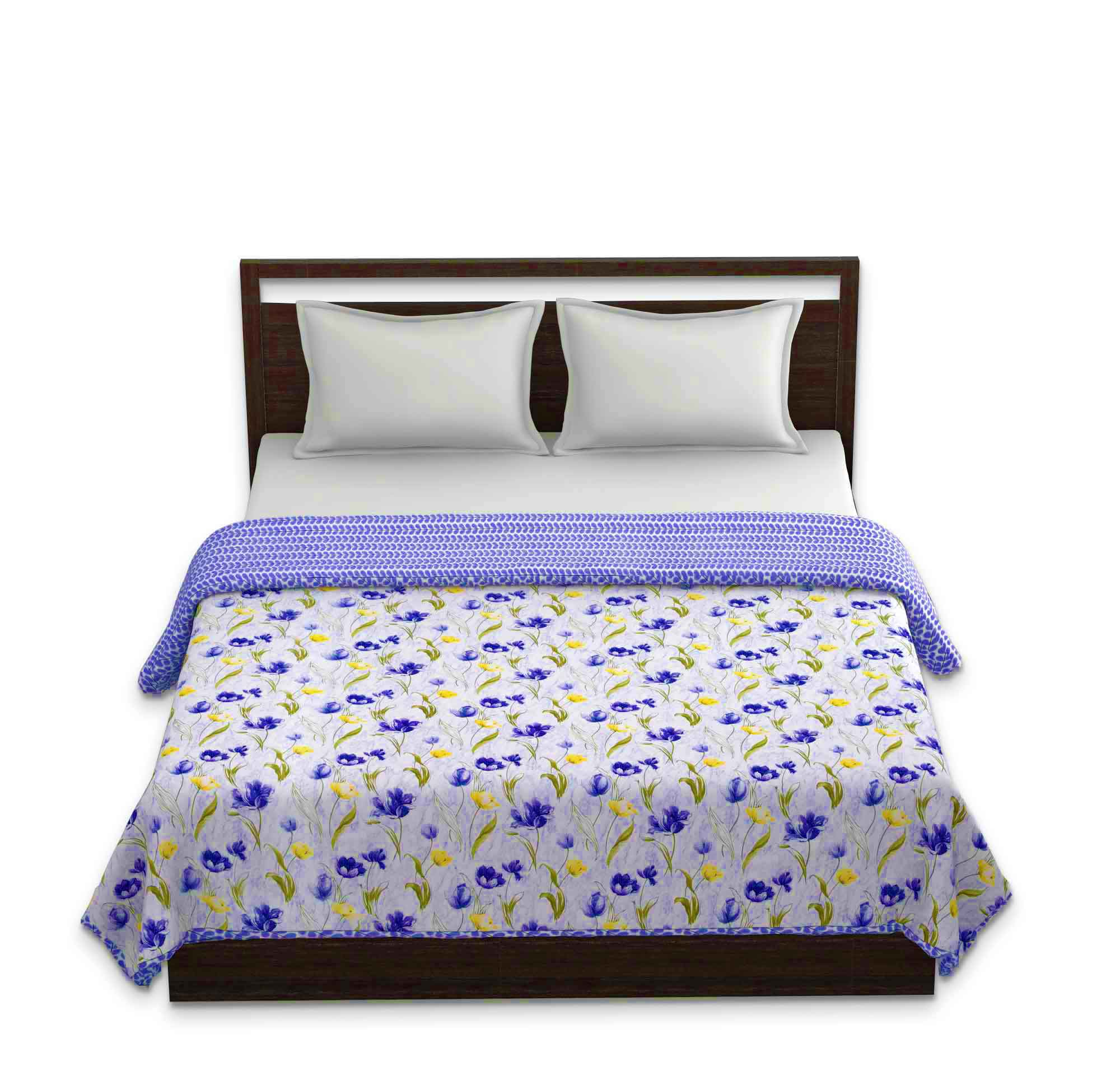 Lightweight Reversible Double Bed Dohar Blue Flower Skin Friendly Pure Cotton MulMul Blanket / AC Comforter / Summer Quilt