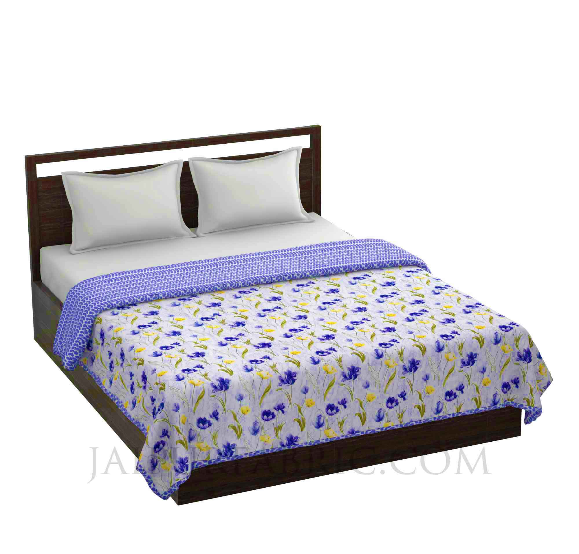 Lightweight Reversible Double Bed Dohar Blue Flower Skin Friendly Pure Cotton MulMul Blanket / AC Comforter / Summer Quilt