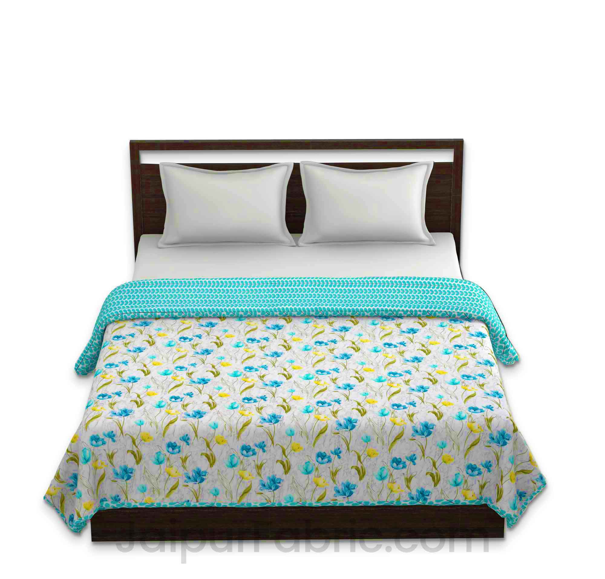 Lightweight Reversible Double Bed Dohar Green Flower Skin Friendly Pure Cotton MulMul Blanket / AC Comforter / Summer Quilt