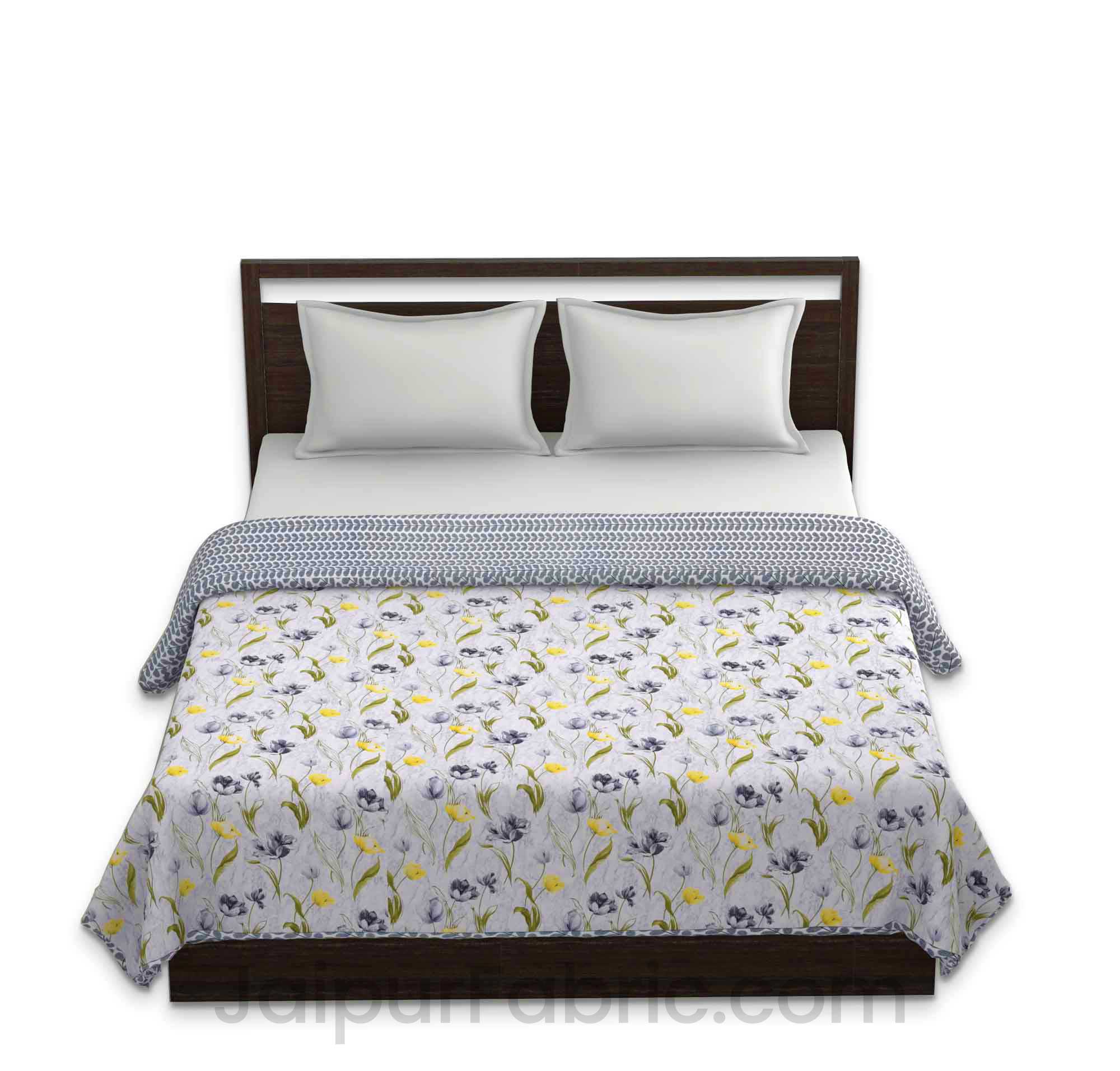 Lightweight Reversible Double Bed Dohar Grey Flower Skin Friendly Pure Cotton MulMul Blanket / AC Comforter / Summer Quilt