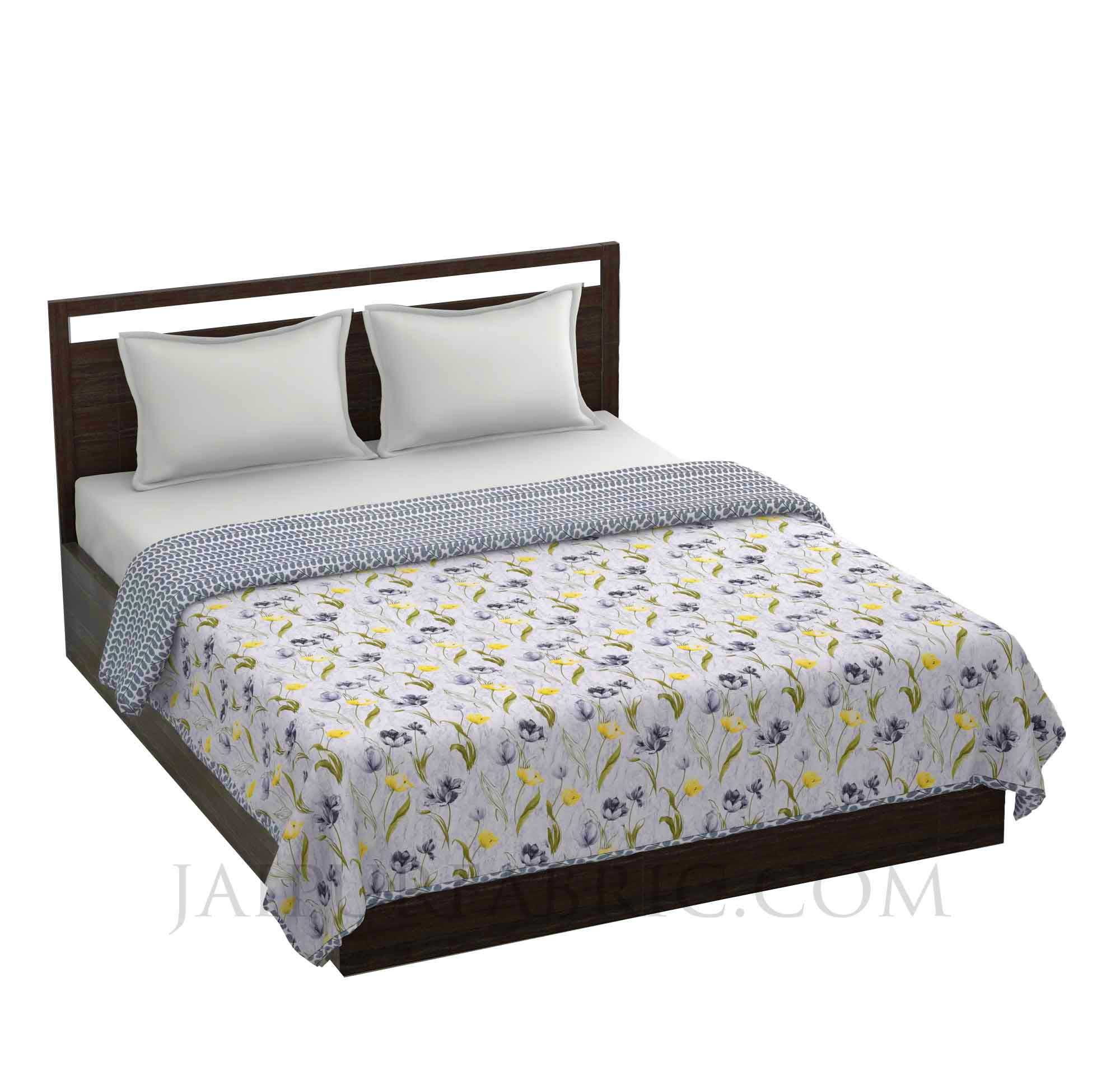 Lightweight Reversible Double Bed Dohar Grey Flower Skin Friendly Pure Cotton MulMul Blanket / AC Comforter / Summer Quilt