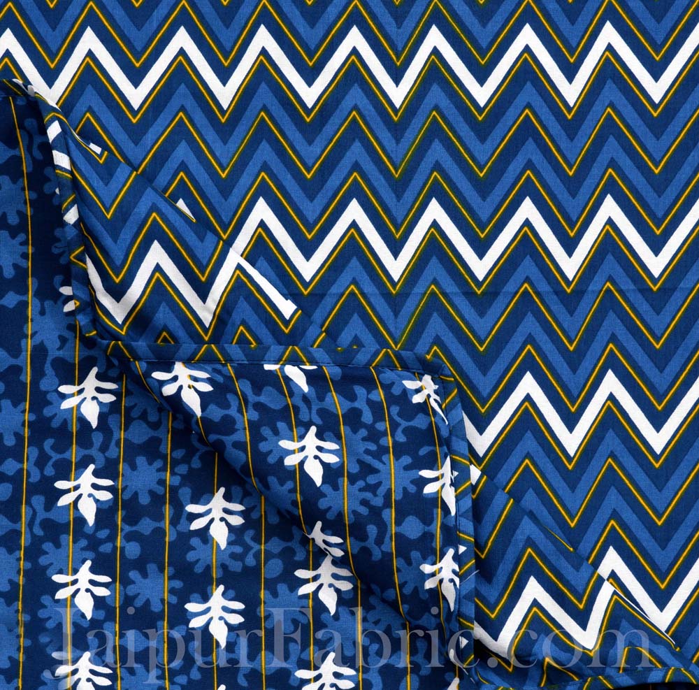 Mulmul Pure Cotton Small Leaf  Navy Blue Border Jaipuri Double Bed Dohar