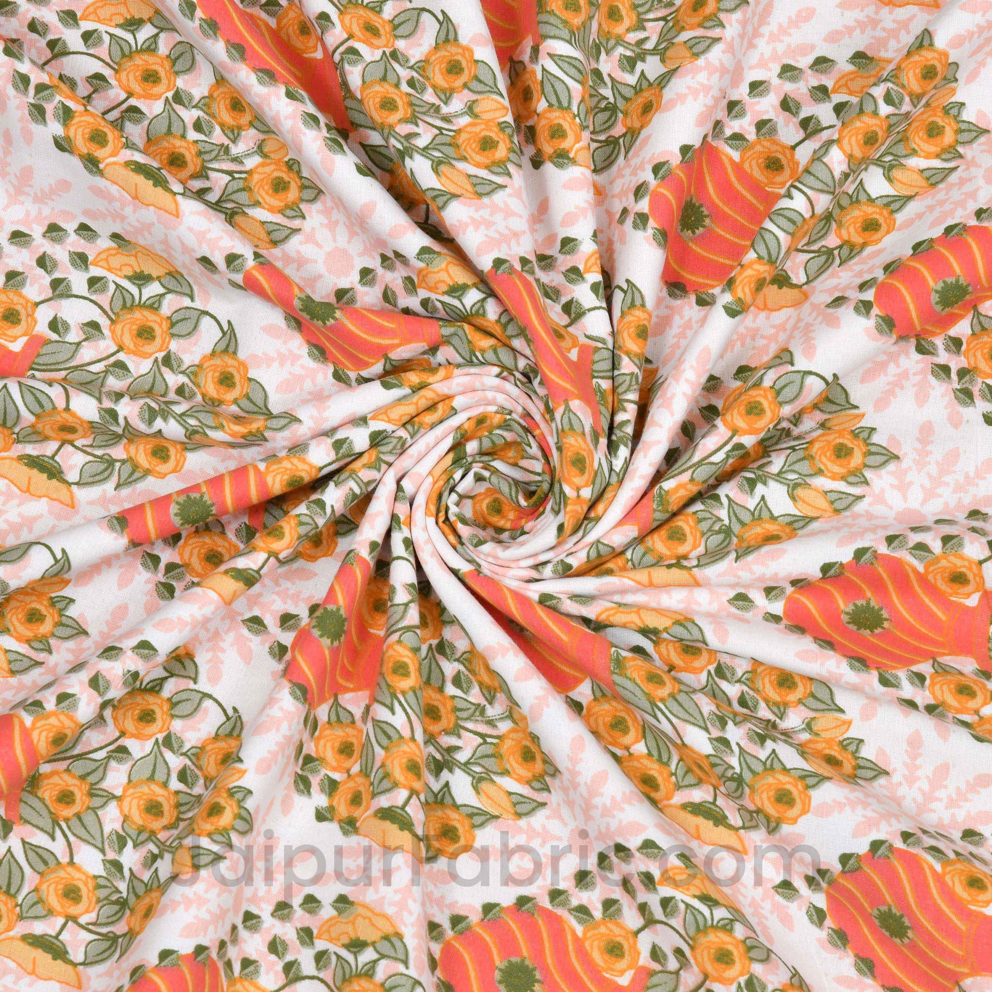 Orange Cream Floral 150 GSM Reversible Double Bed Cotton AC Dohar