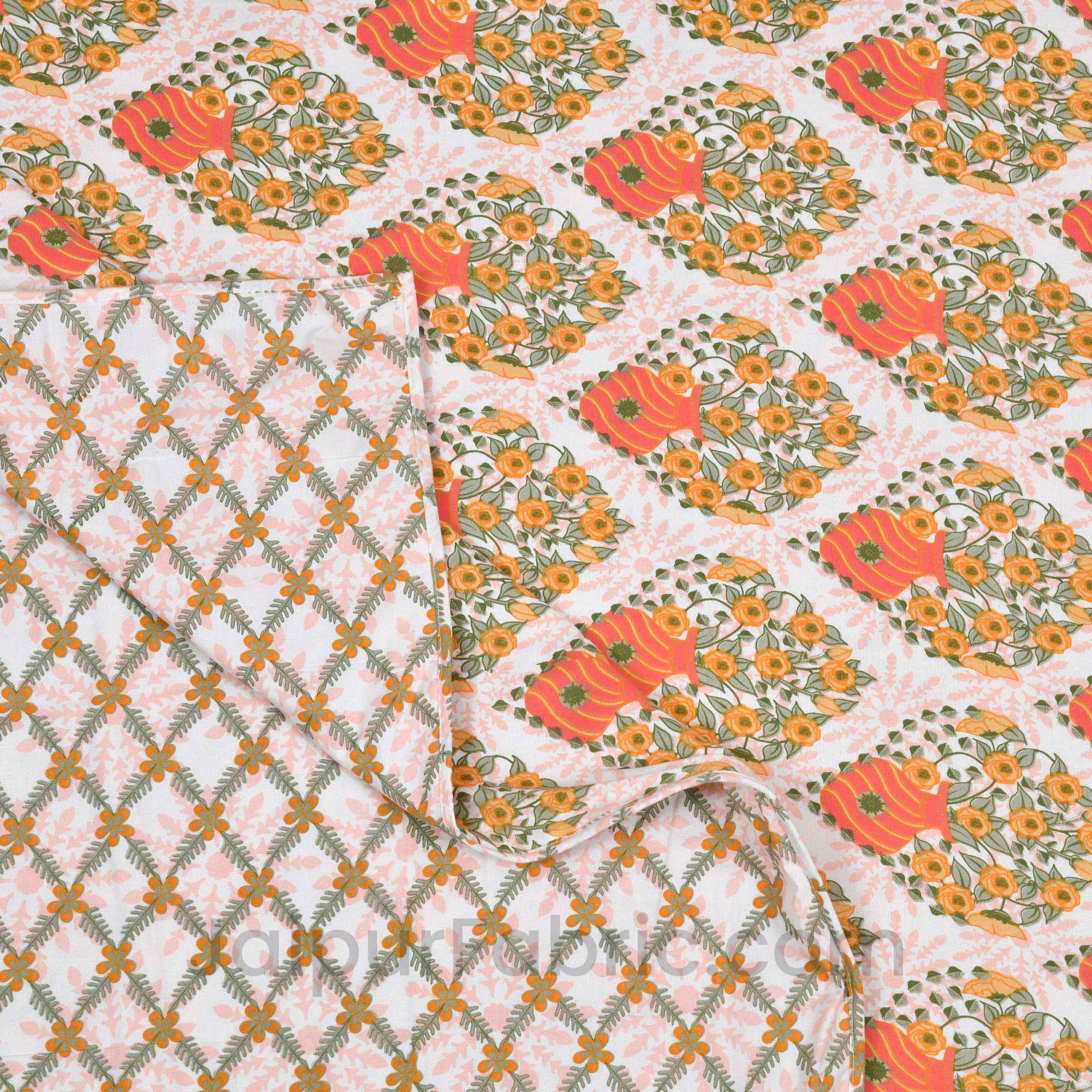 Orange Cream Floral 150 GSM Reversible Double Bed Cotton AC Dohar