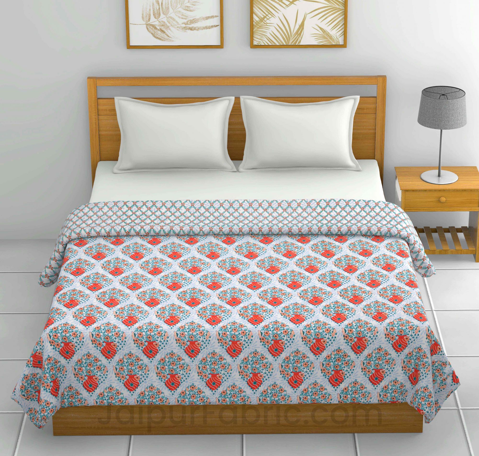 Red Blue Floral 150 GSM Reversible Double Bed Cotton AC Dohar