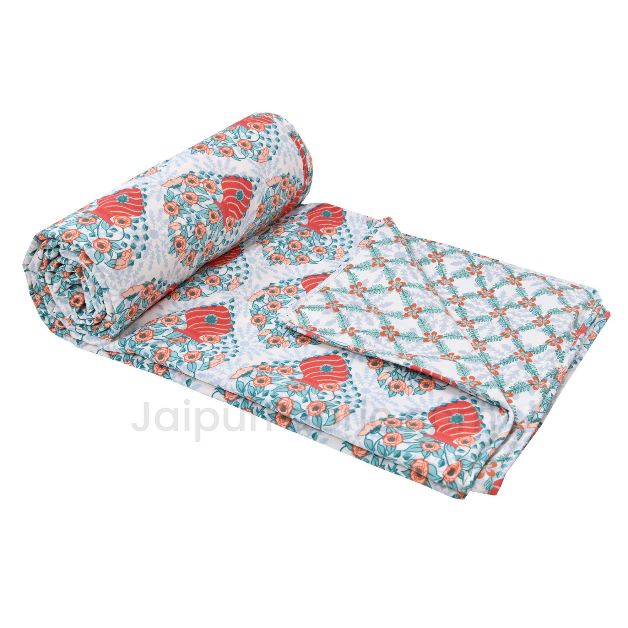 Red Blue Floral 150 GSM Reversible Double Bed Cotton AC Dohar